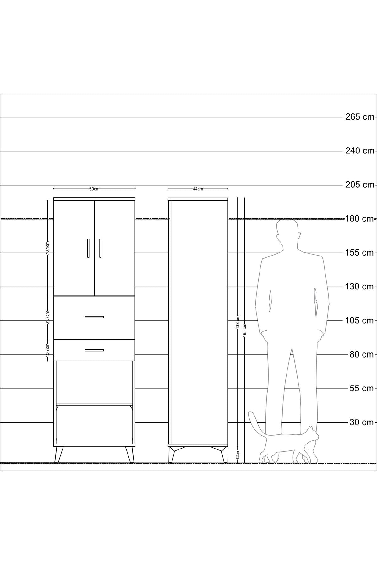 Hyperion Dolap 4 Raflı 2 Çekmeceli 2 Kapaklı 60x44x195 Antrasit-Çam