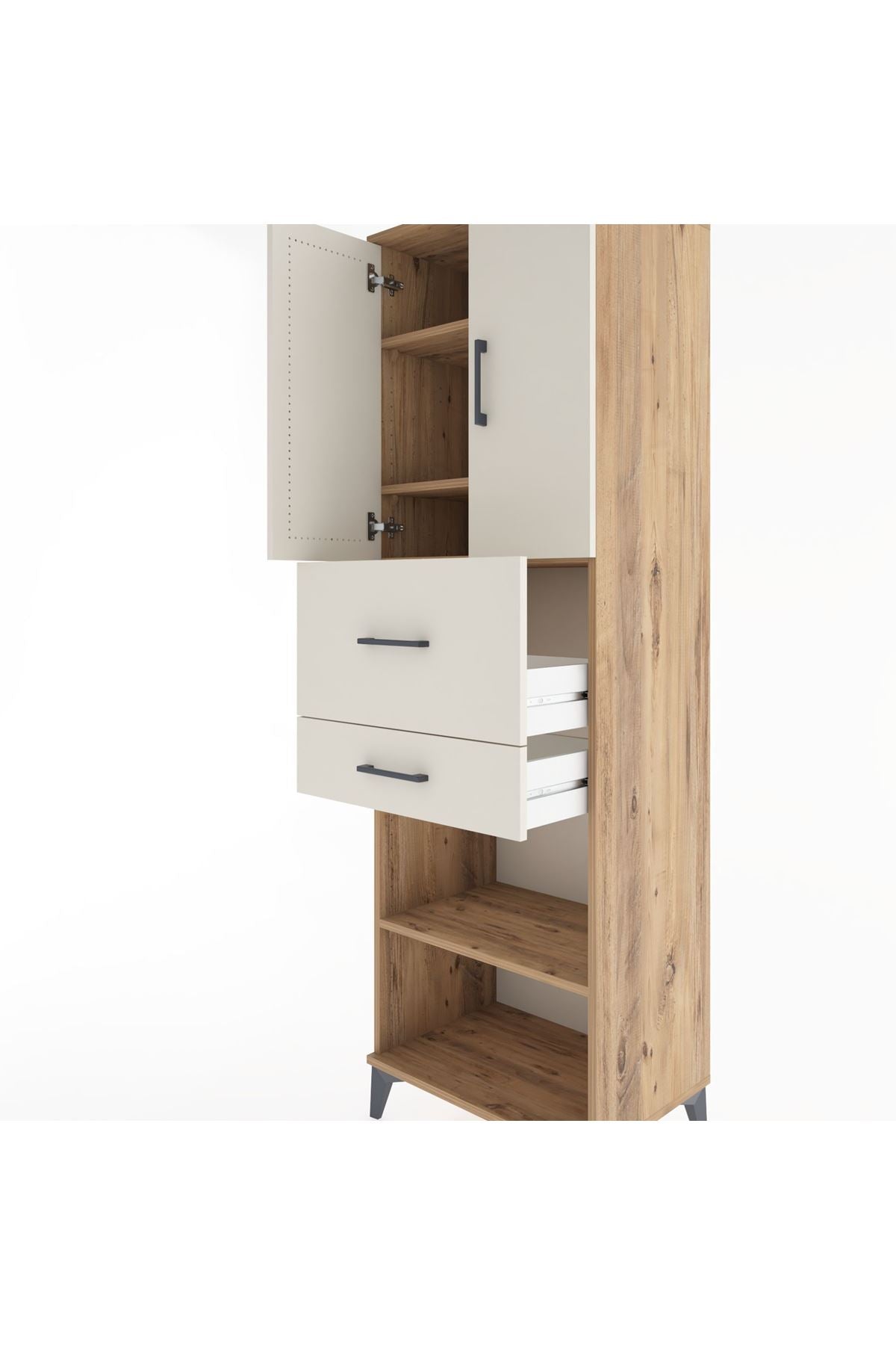 Hyperion Dolap 4 Raflı 2 Çekmeceli 2 Kapaklı 60x44x195 Çam-Aytaşı