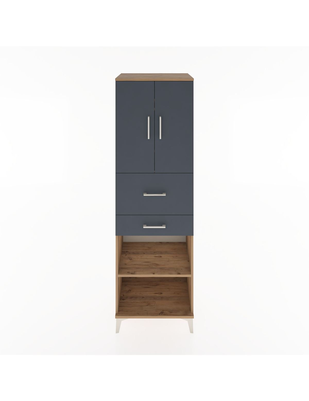 Hyperion Dolap 4 Raflı 2 Çekmeceli 2 Kapaklı 60x44x195 Çam-Antrasit