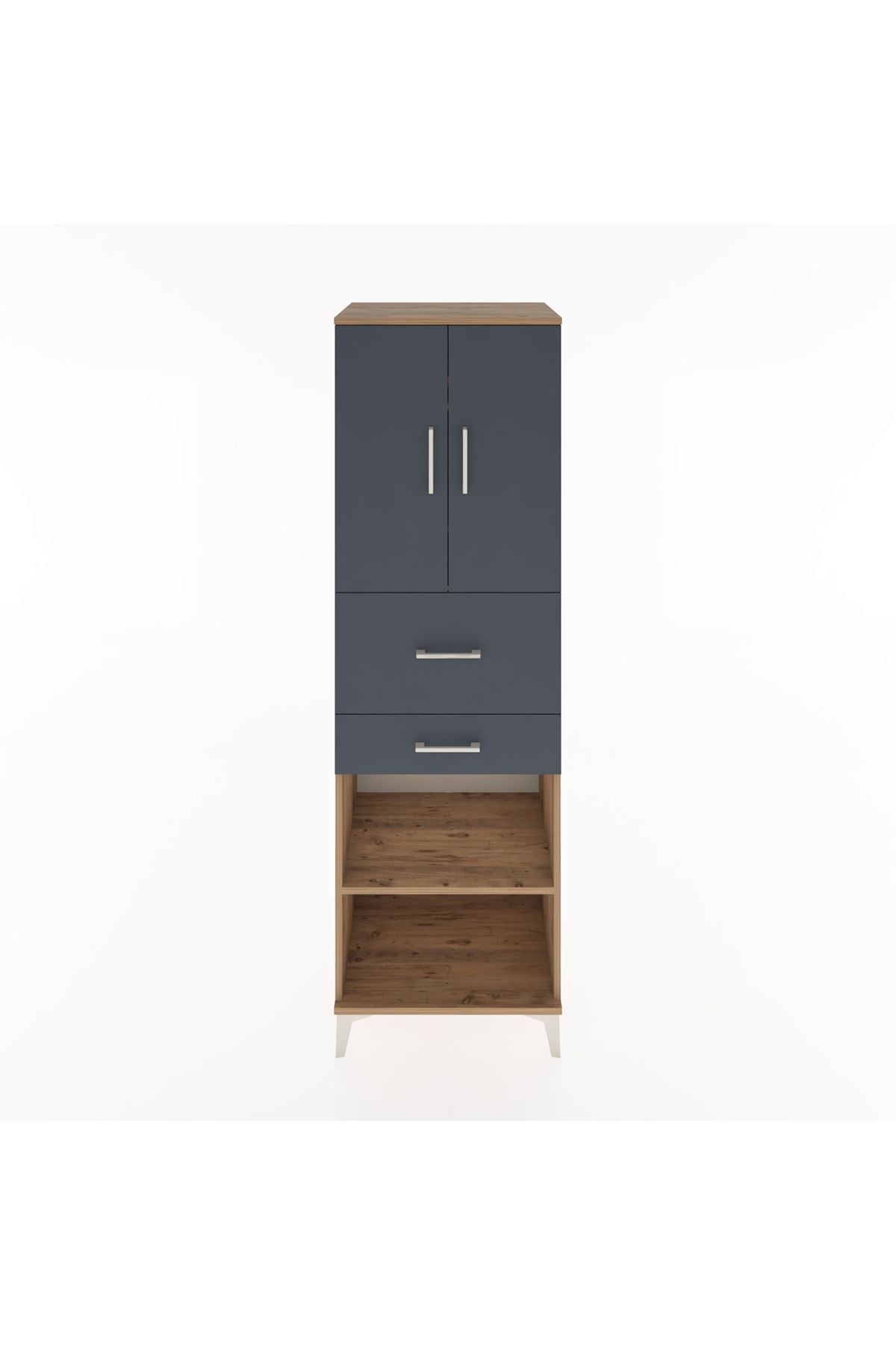 Hyperion Dolap 4 Raflı 2 Çekmeceli 2 Kapaklı 60x44x195 Çam-Antrasit