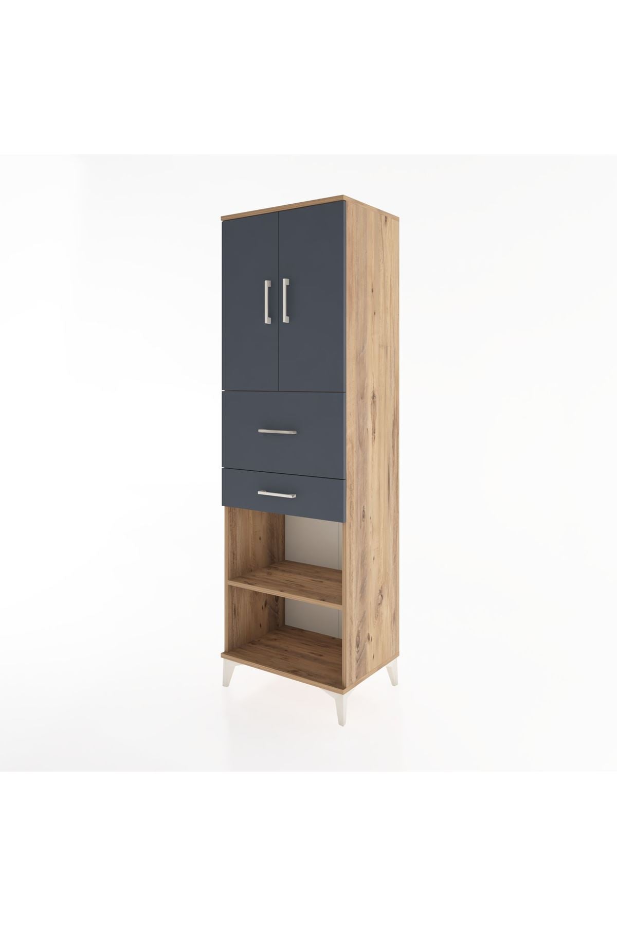 Hyperion Dolap 4 Raflı 2 Çekmeceli 2 Kapaklı 60x44x195 Çam-Antrasit