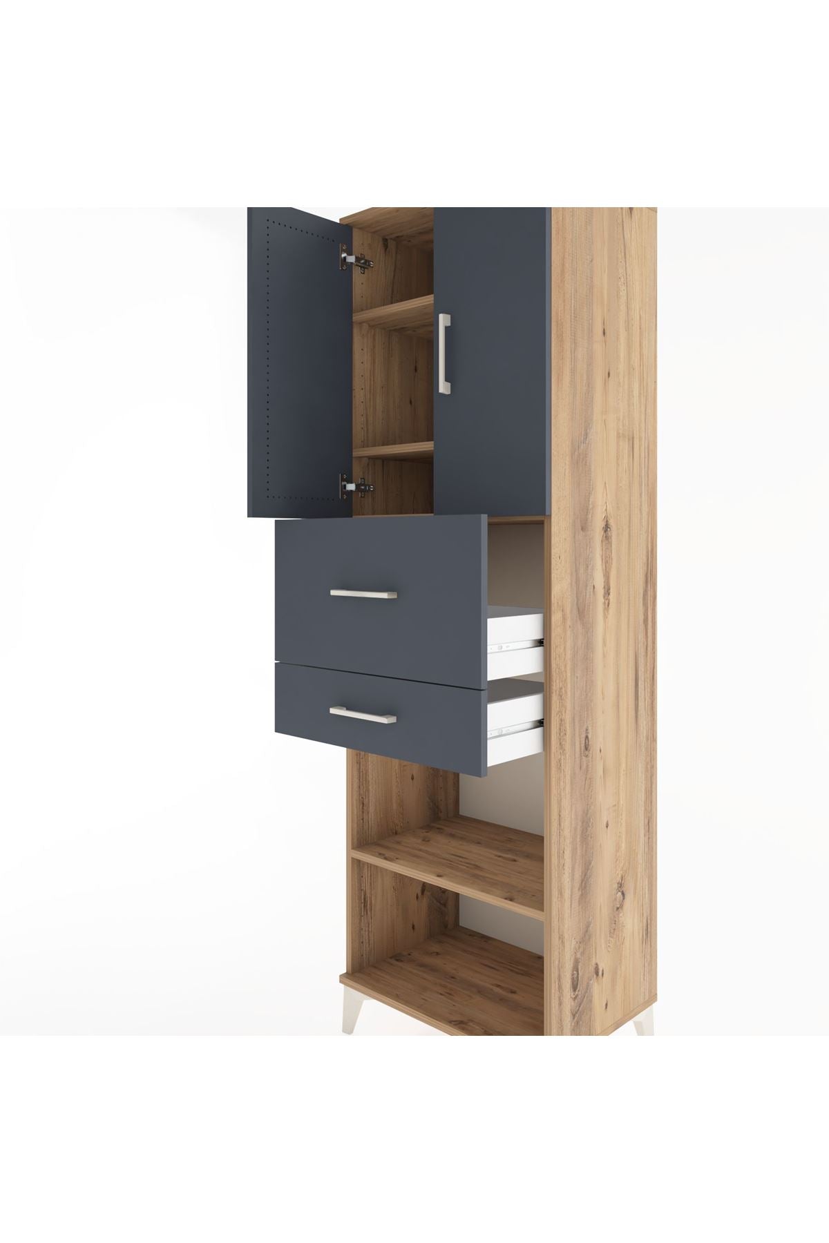 Hyperion Dolap 4 Raflı 2 Çekmeceli 2 Kapaklı 60x44x195 Çam-Antrasit