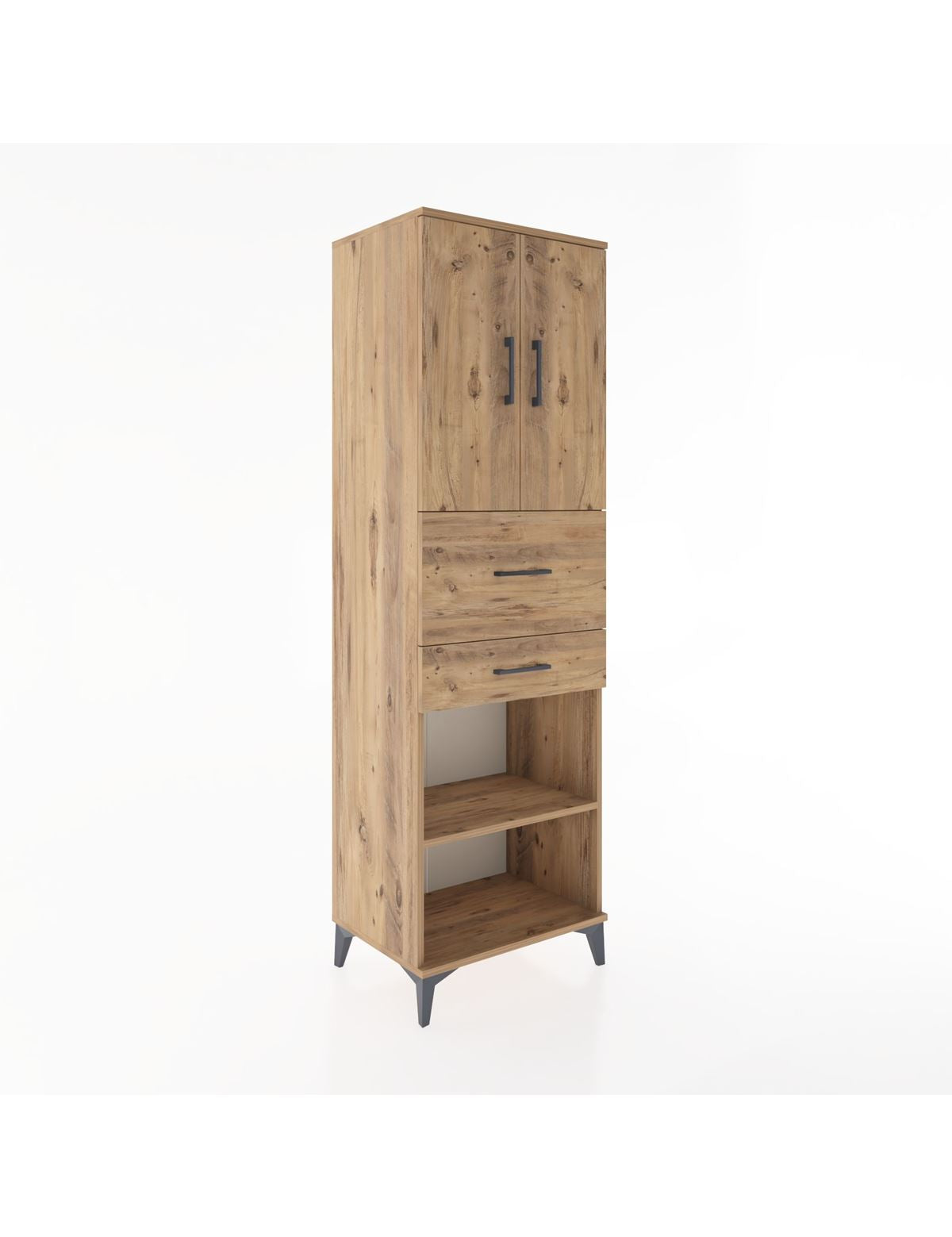 Hyperion Dolap 4 Raflı 2 Çekmeceli 2 Kapaklı 60x44x195 Çam-Çam