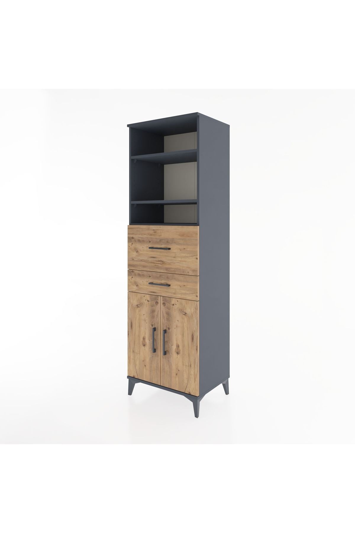 Hyperion Dolap 4 Raflı 2 Çekmeceli 2 Kapaklı 60x44x195 Antrasit-Çam