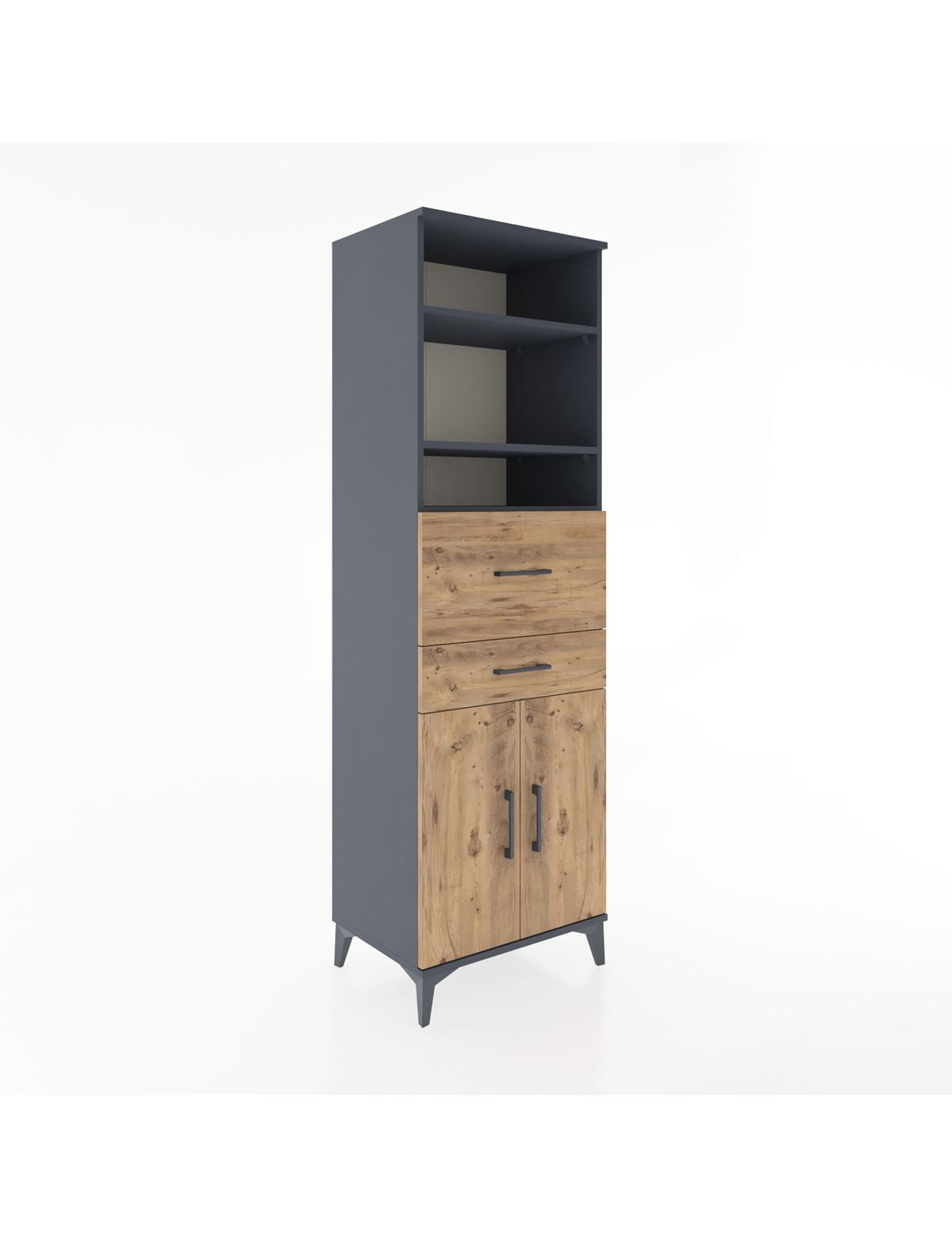 Hyperion Dolap 4 Raflı 2 Çekmeceli 2 Kapaklı 60x44x195 Antrasit-Çam