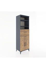 Hyperion Dolap 4 Raflı 2 Çekmeceli 2 Kapaklı 60x44x195 Antrasit-Çam