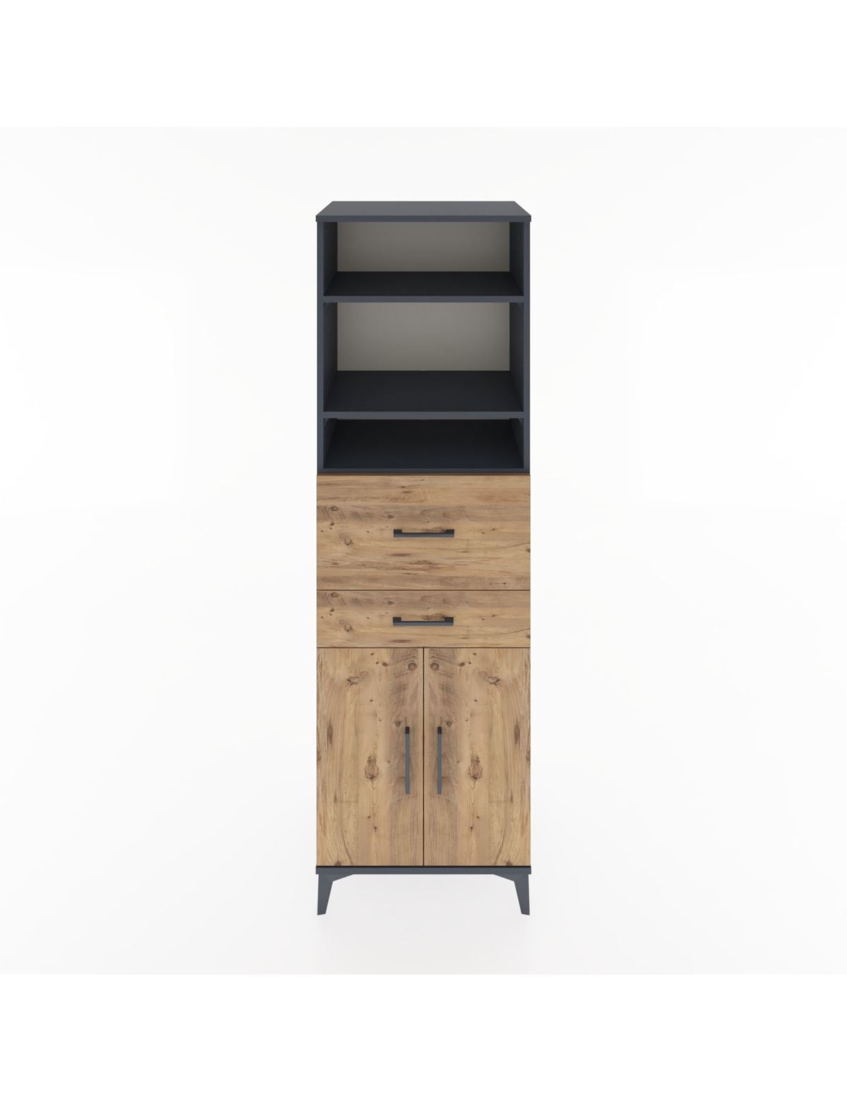 Hyperion Dolap 4 Raflı 2 Çekmeceli 2 Kapaklı 60x44x195 Antrasit-Çam