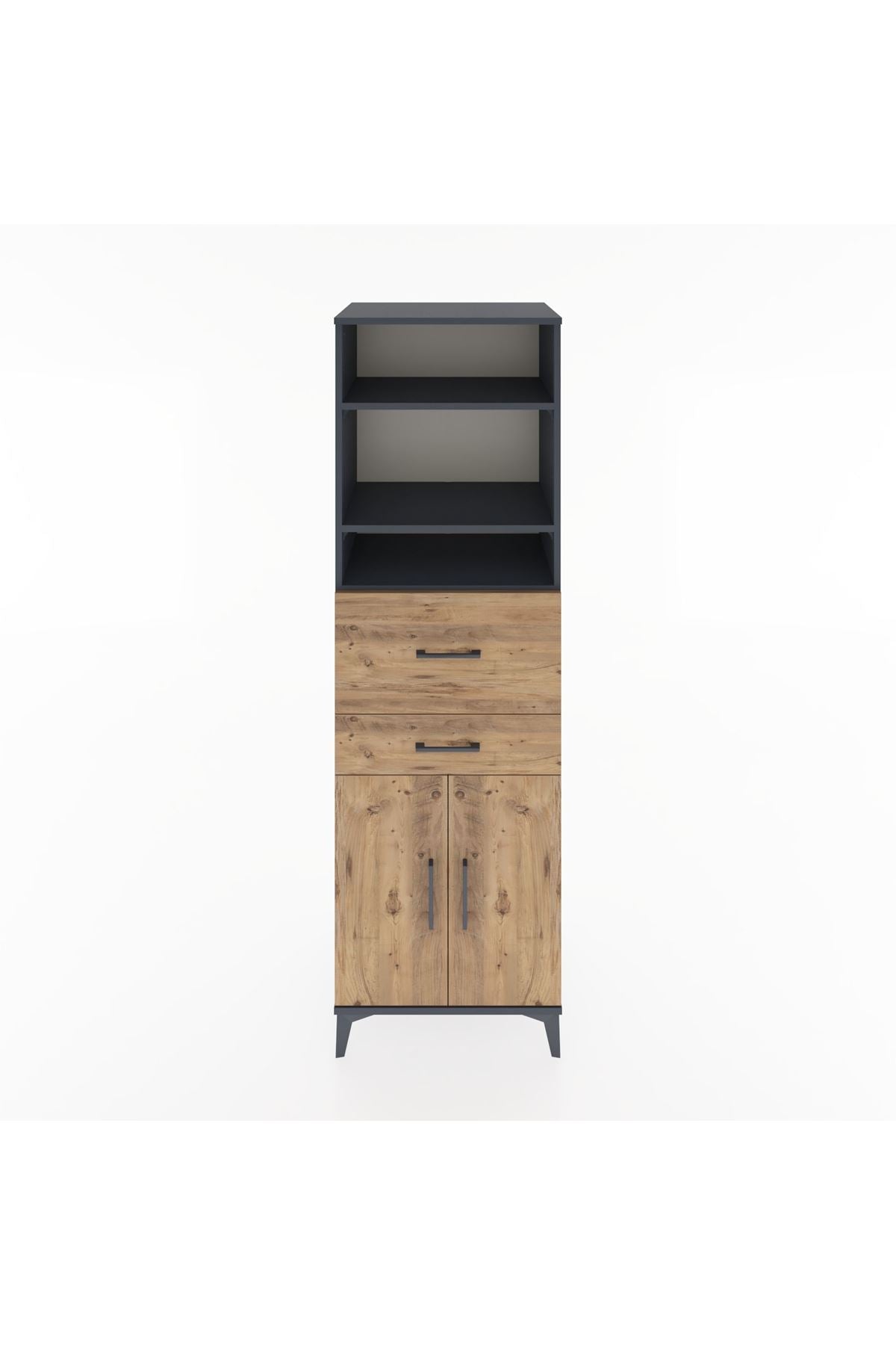 Hyperion Dolap 4 Raflı 2 Çekmeceli 2 Kapaklı 60x44x195 Antrasit-Çam