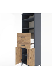 Hyperion Dolap 4 Raflı 2 Çekmeceli 2 Kapaklı 60x44x195 Antrasit-Çam