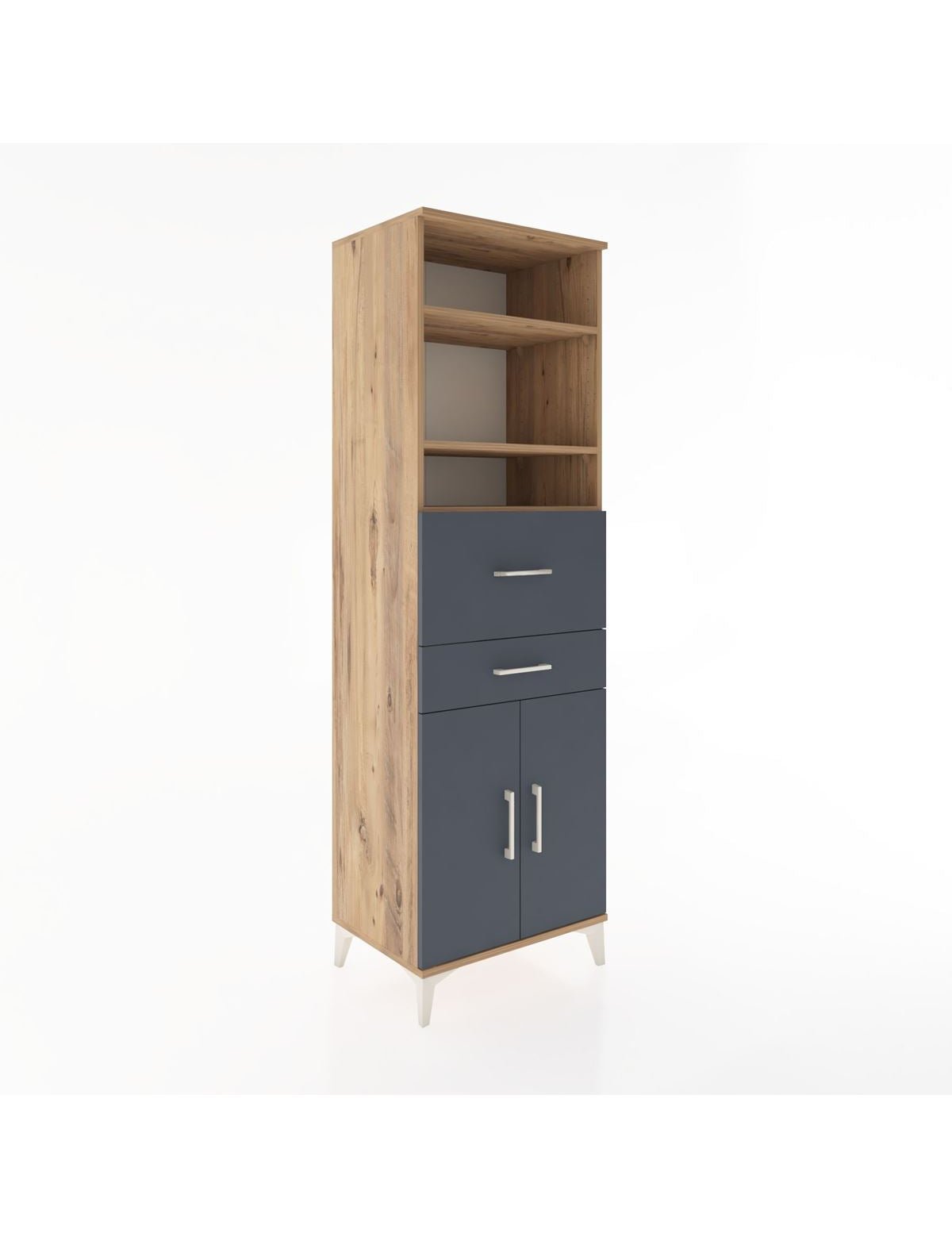 Hyperion Dolap 4 Raflı 2 Çekmeceli 2 Kapaklı 60x44x195 Çam-Antrasit