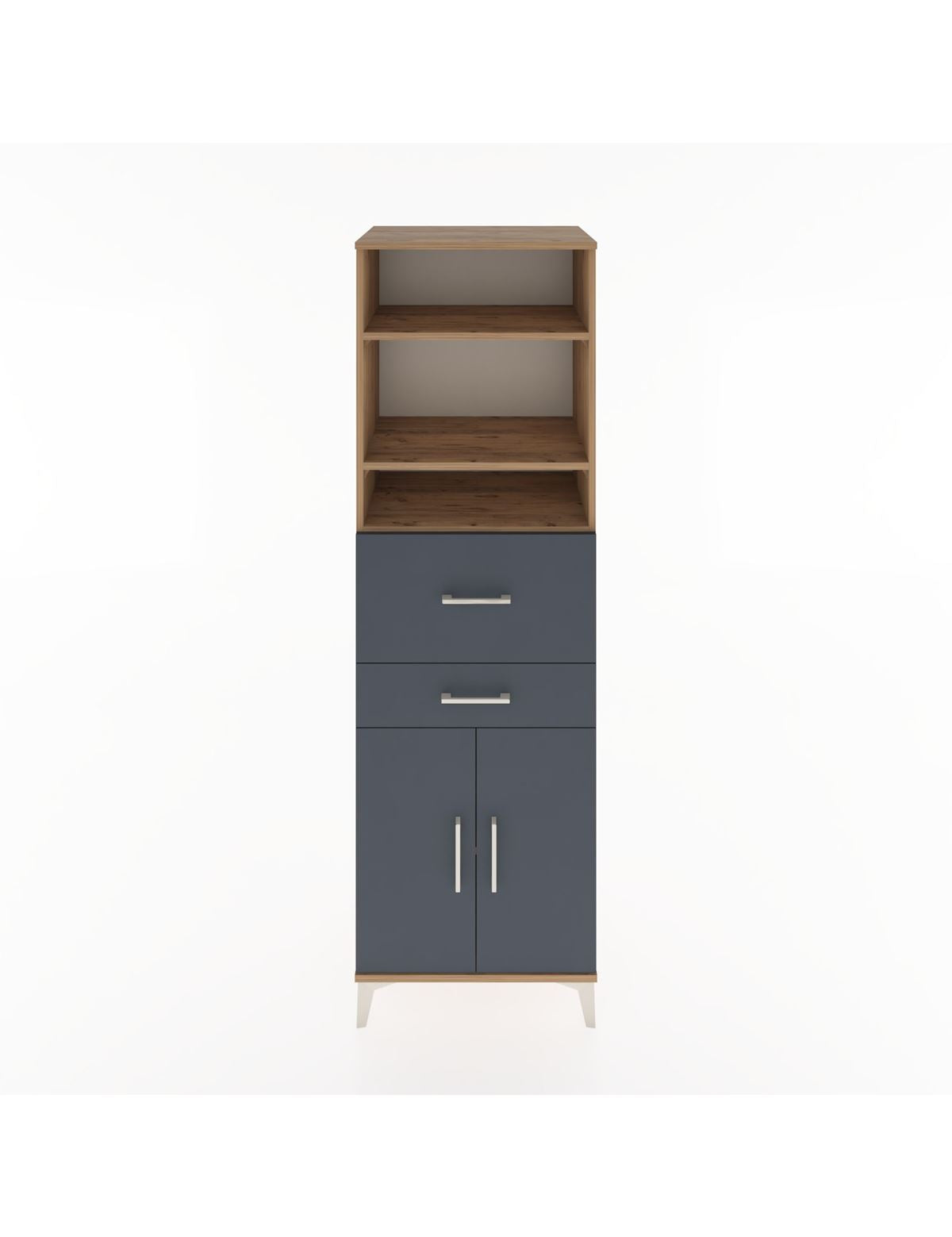 Hyperion Dolap 4 Raflı 2 Çekmeceli 2 Kapaklı 60x44x195 Çam-Antrasit