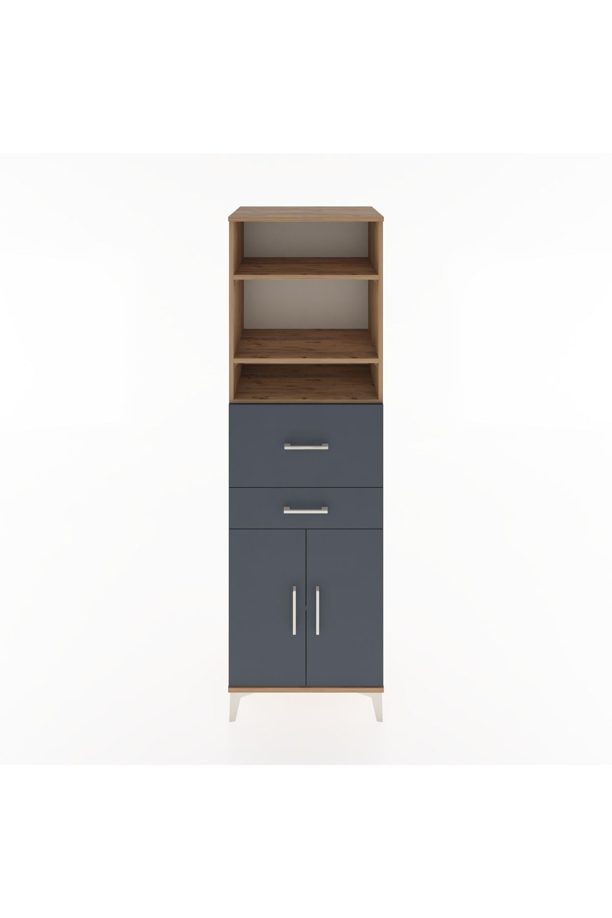 Hyperion Dolap 4 Raflı 2 Çekmeceli 2 Kapaklı 60x44x195 Çam-Antrasit