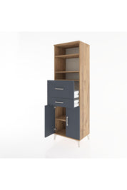 Hyperion Dolap 4 Raflı 2 Çekmeceli 2 Kapaklı 60x44x195 Çam-Antrasit