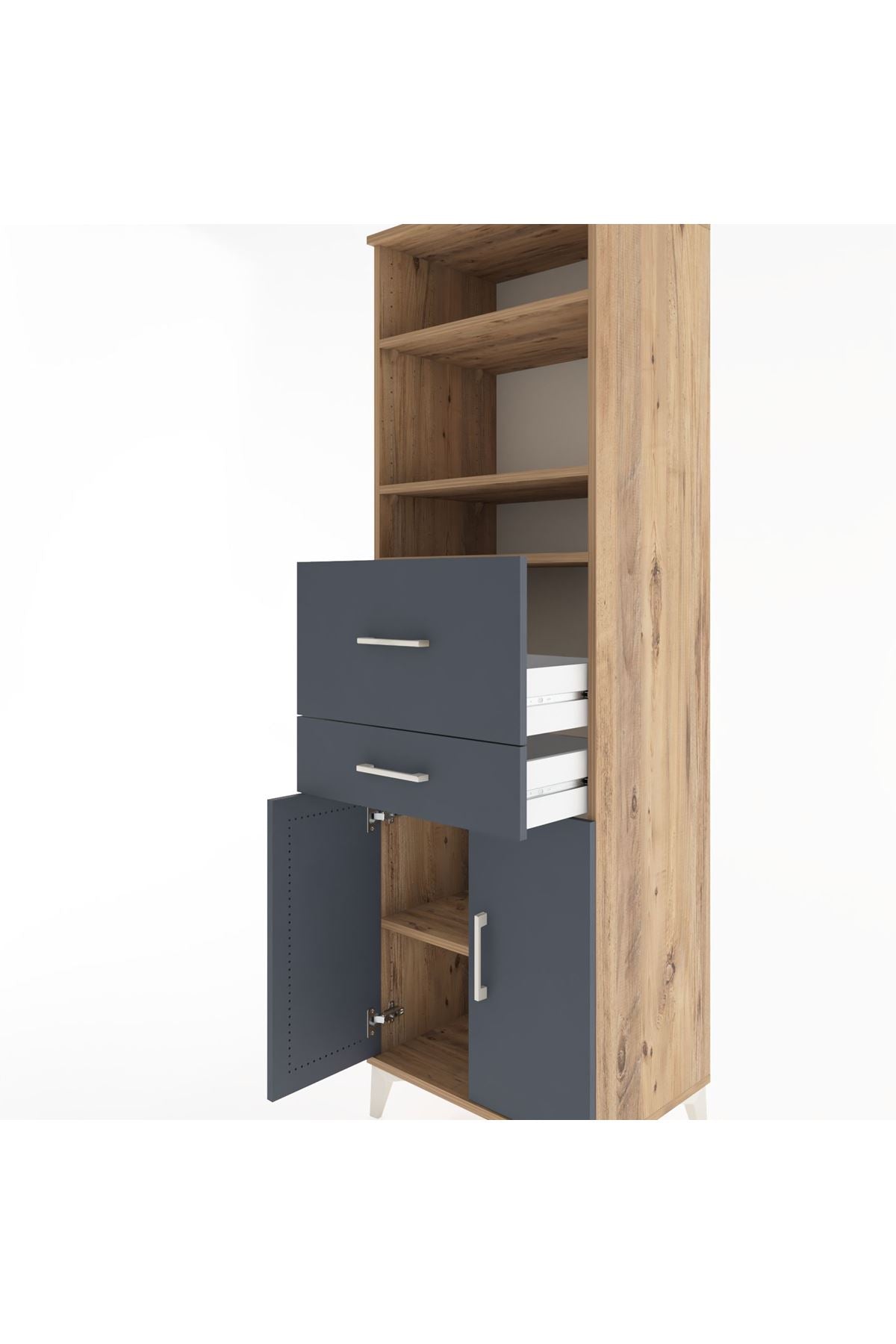 Hyperion Dolap 4 Raflı 2 Çekmeceli 2 Kapaklı 60x44x195 Çam-Antrasit