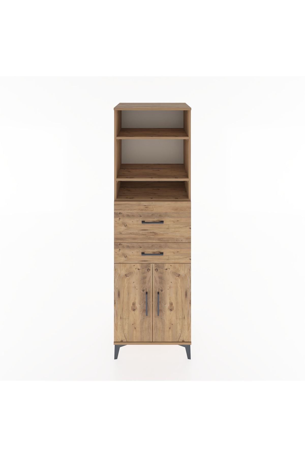 Hyperion Dolap 4 Raflı 2 Çekmeceli 2 Kapaklı 60x44x195 Çam-Çam