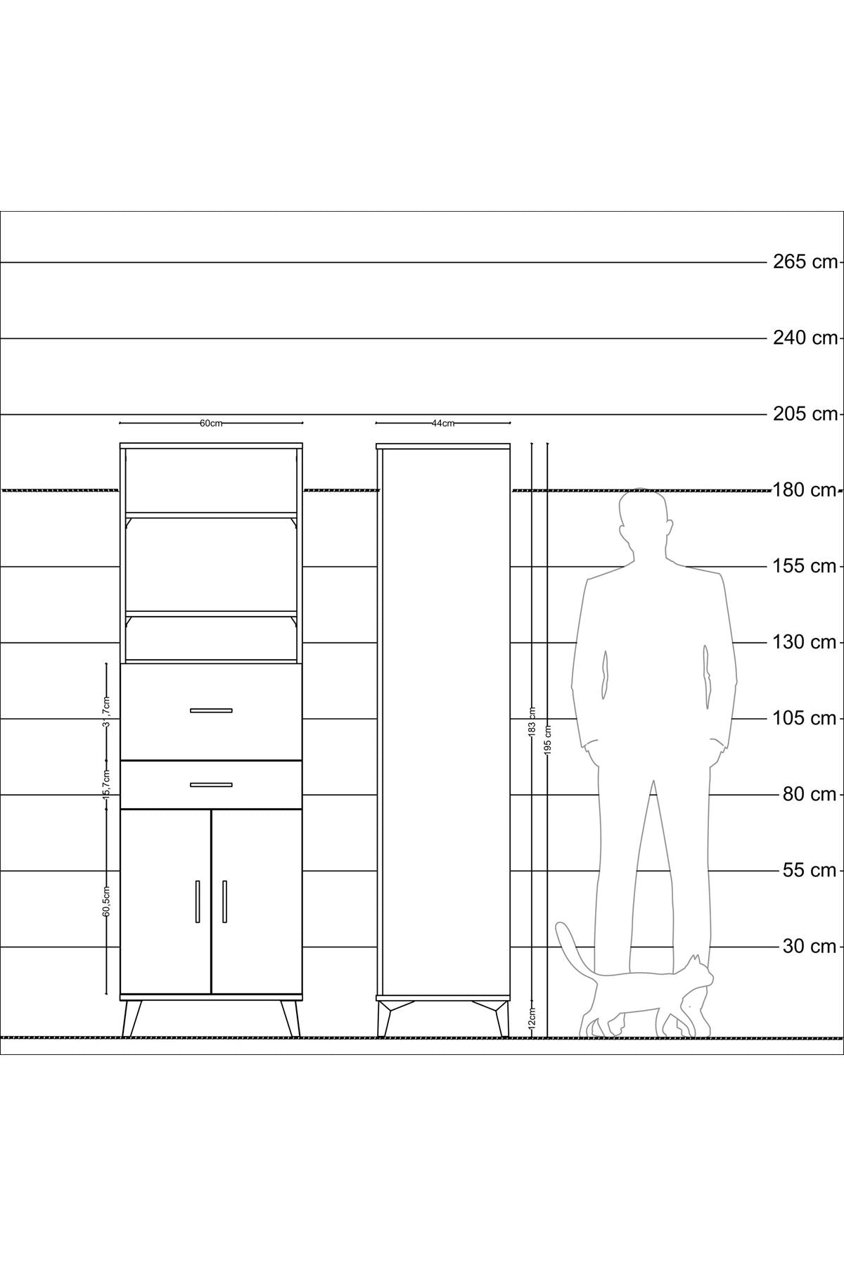 Hyperion Dolap 4 Raflı 2 Çekmeceli 2 Kapaklı 60x44x195 Çam-Çam