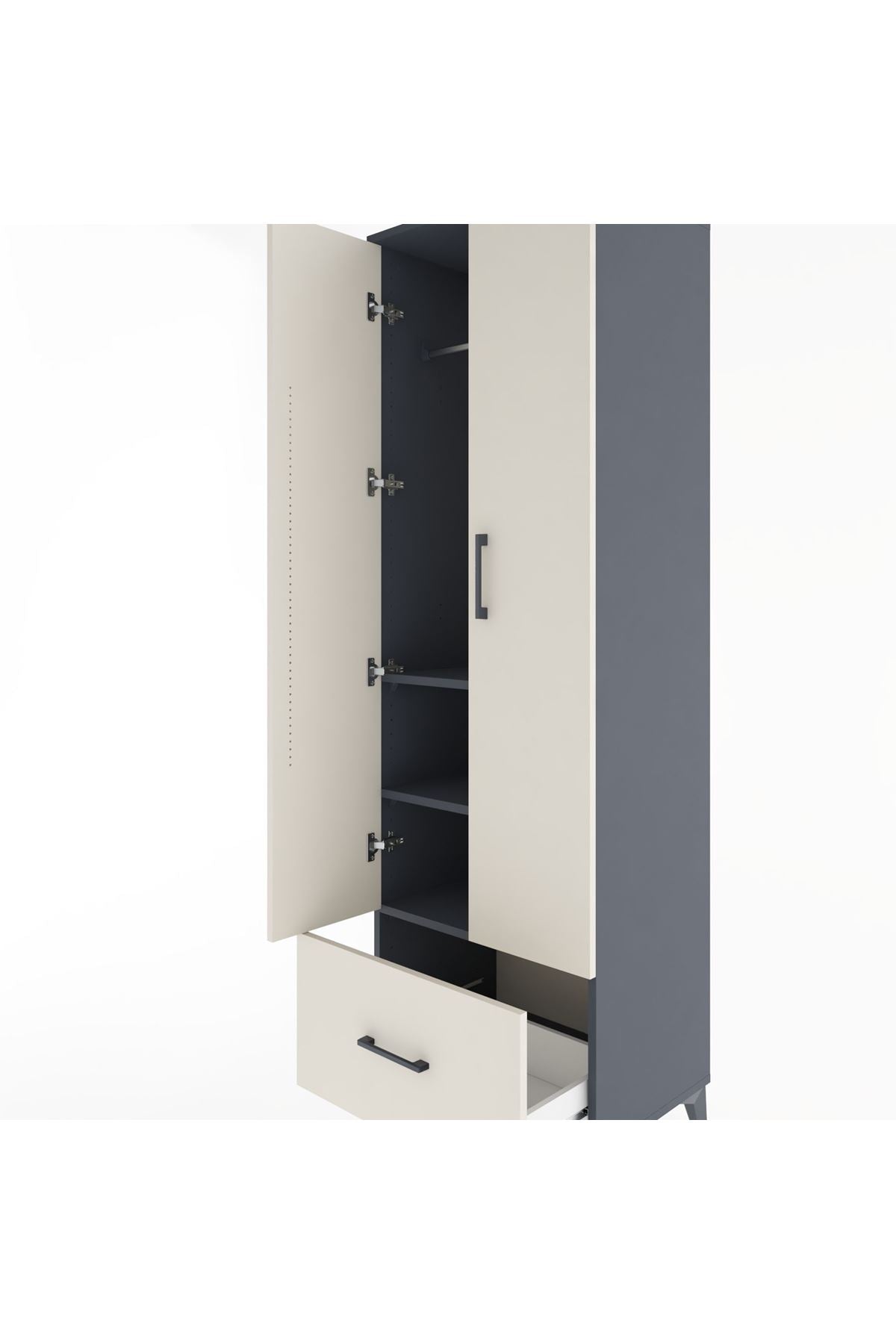 Hyperion Dolap 3 Raflı Tek Çekmeceli Tek Askılı 60x44x195 Antrasit-Aytaşı