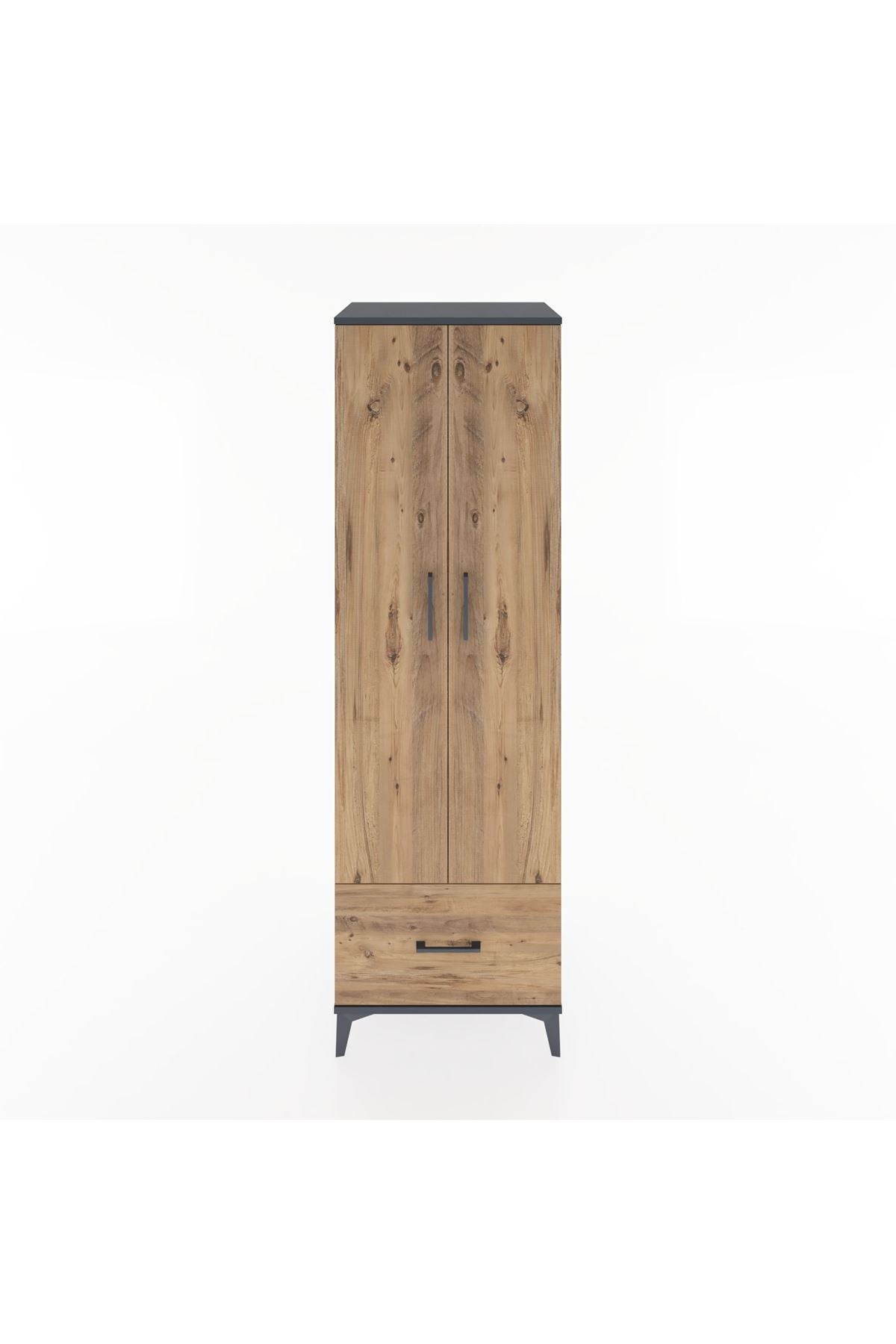 Hyperion Dolap 3 Raflı Tek Çekmeceli Tek Askılı 60x44x195 Antrasit-Çam