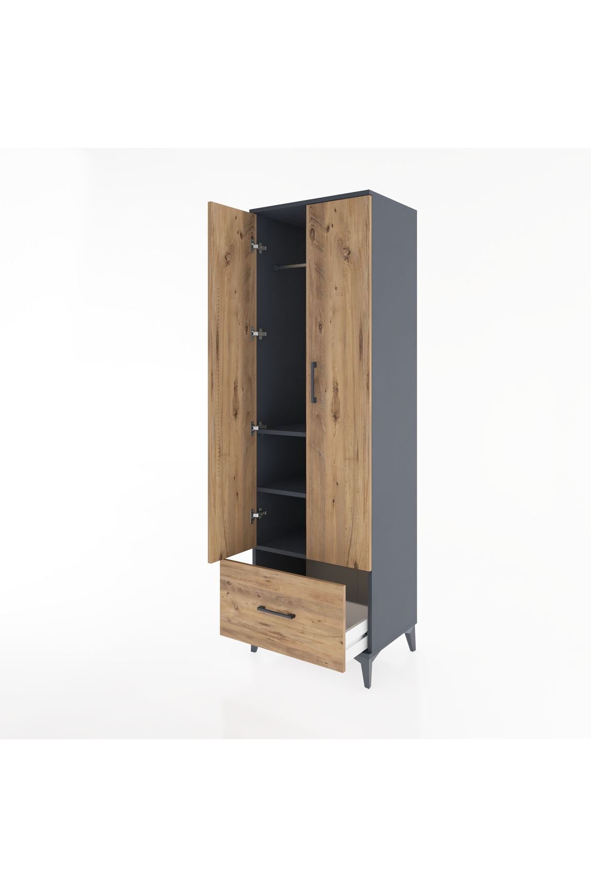 Hyperion Dolap 3 Raflı Tek Çekmeceli Tek Askılı 60x44x195 Antrasit-Çam