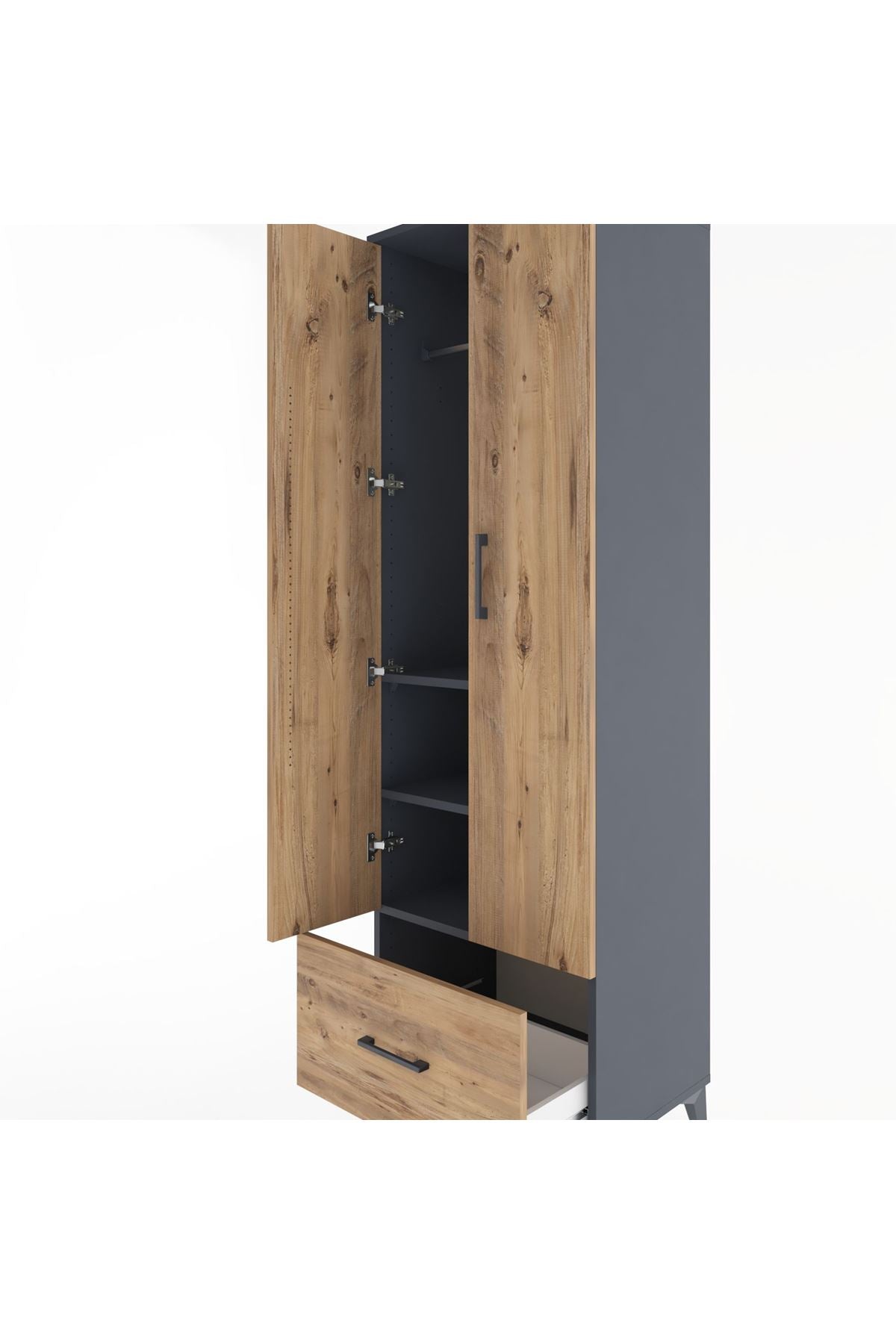 Hyperion Dolap 3 Raflı Tek Çekmeceli Tek Askılı 60x44x195 Antrasit-Çam