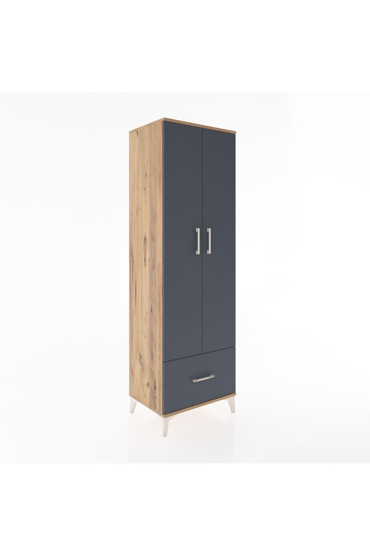 Hyperion Dolap 3 Raflı Tek Çekmeceli Tek Askılı 60x44x195 Çam-Antrasit