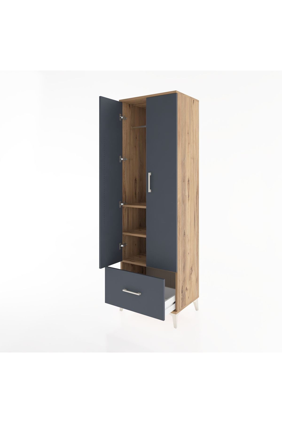 Hyperion Dolap 3 Raflı Tek Çekmeceli Tek Askılı 60x44x195 Çam-Antrasit
