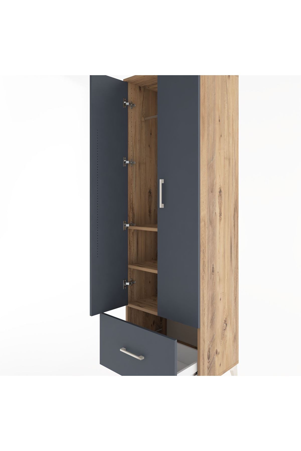 Hyperion Dolap 3 Raflı Tek Çekmeceli Tek Askılı 60x44x195 Çam-Antrasit