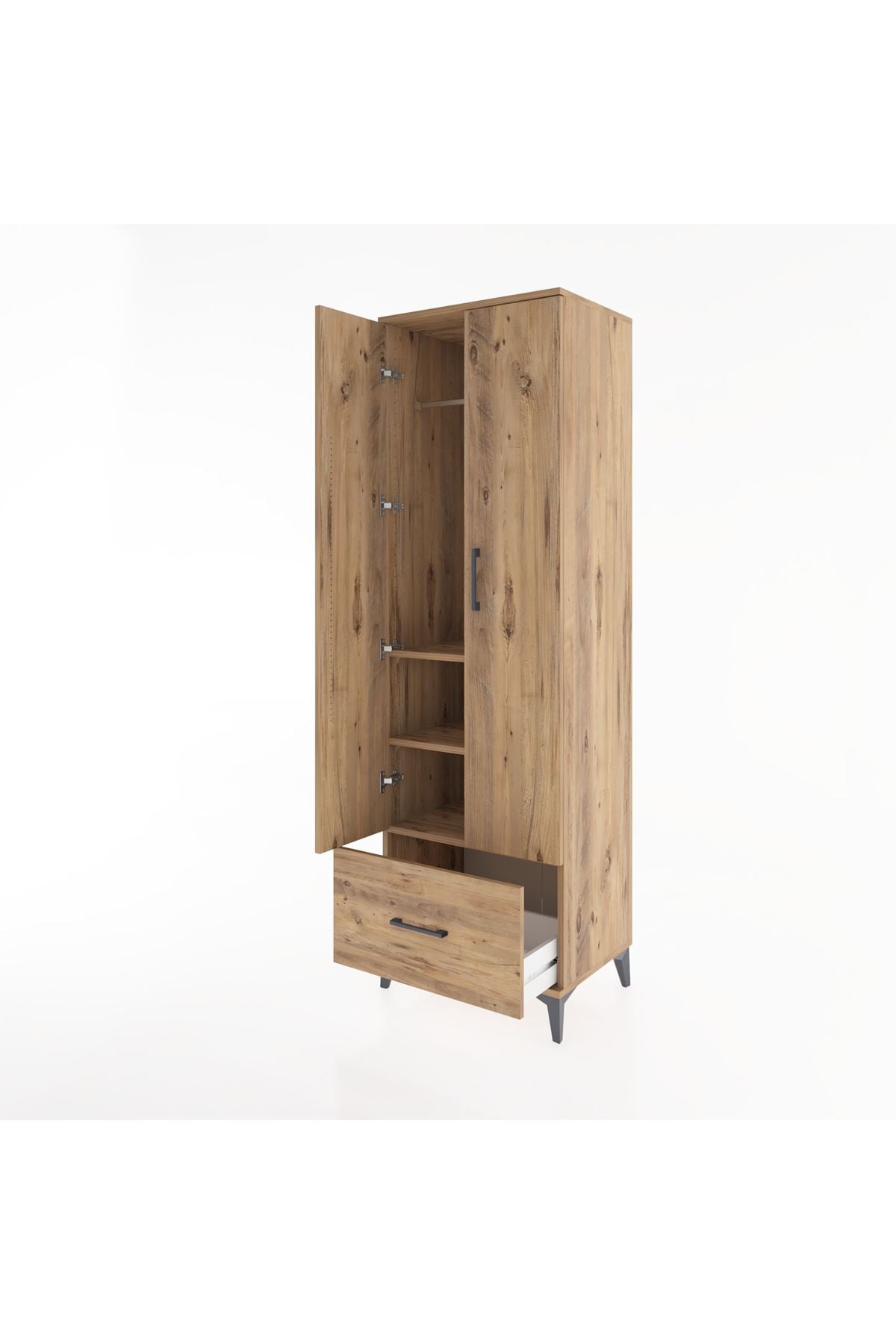 Hyperion Dolap 3 Raflı Tek Çekmeceli Tek Askılı 60x44x195 Çam-Çam
