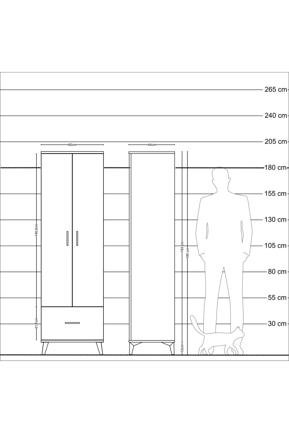 Hyperion Dolap 3 Raflı Tek Çekmeceli Tek Askılı 60x44x195 Çam-Çam