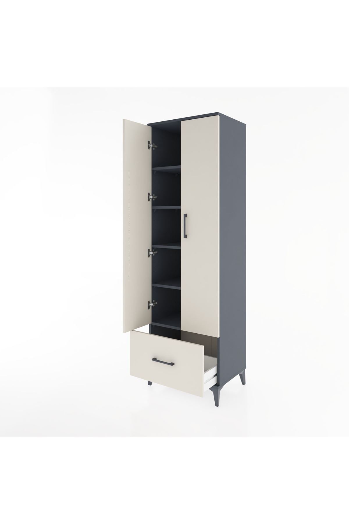 Hyperion Dolap 5 Raflı Tek Çekmeceli 2 Kapaklı 60x44x195 Antrasit-Aytaşı