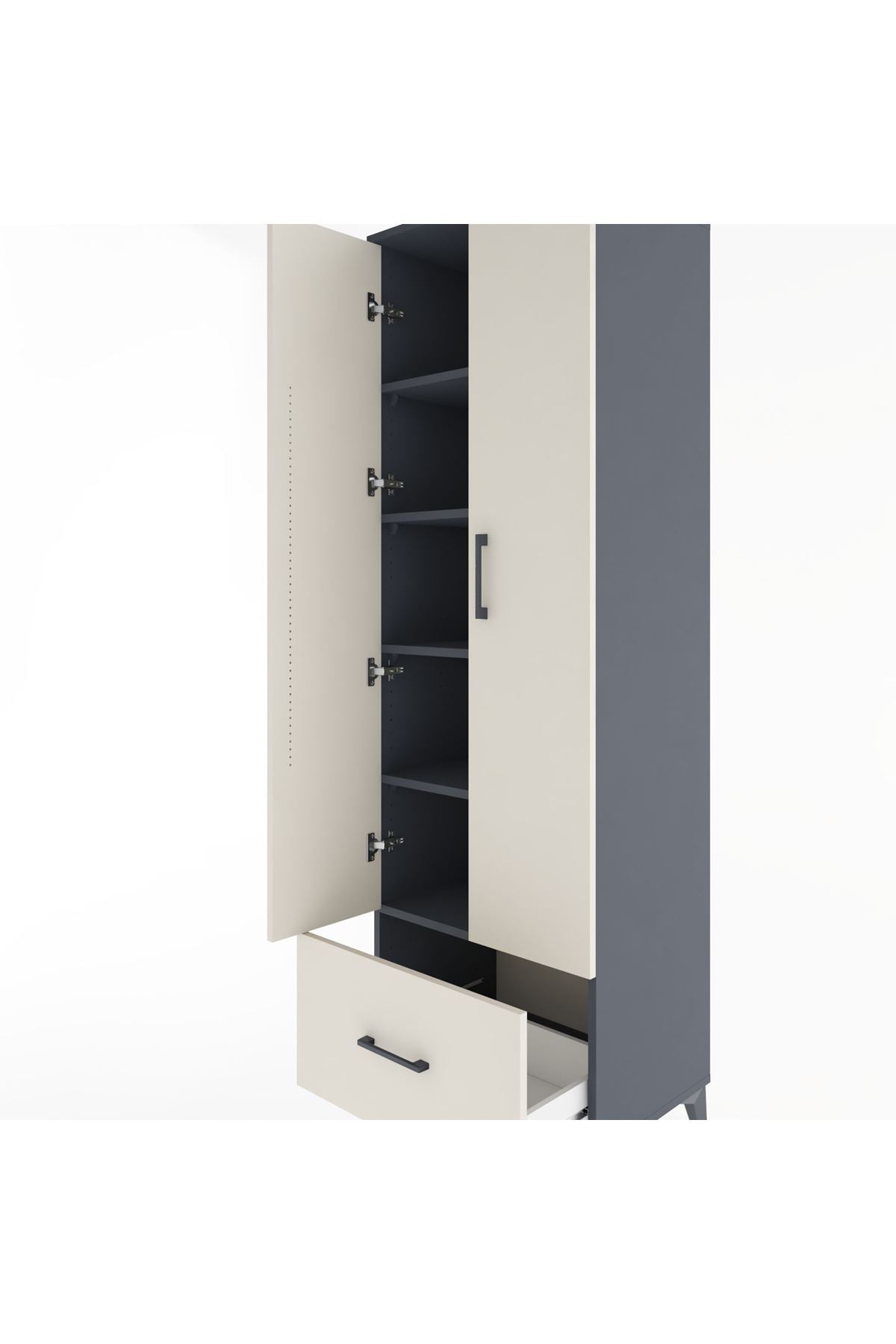 Hyperion Dolap 5 Raflı Tek Çekmeceli 2 Kapaklı 60x44x195 Antrasit-Aytaşı