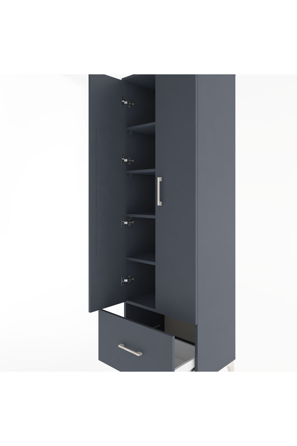 Hyperion Dolap 5 Raflı Tek Çekmeceli 2 Kapaklı 60x44x195 Antrasit-Antrasit