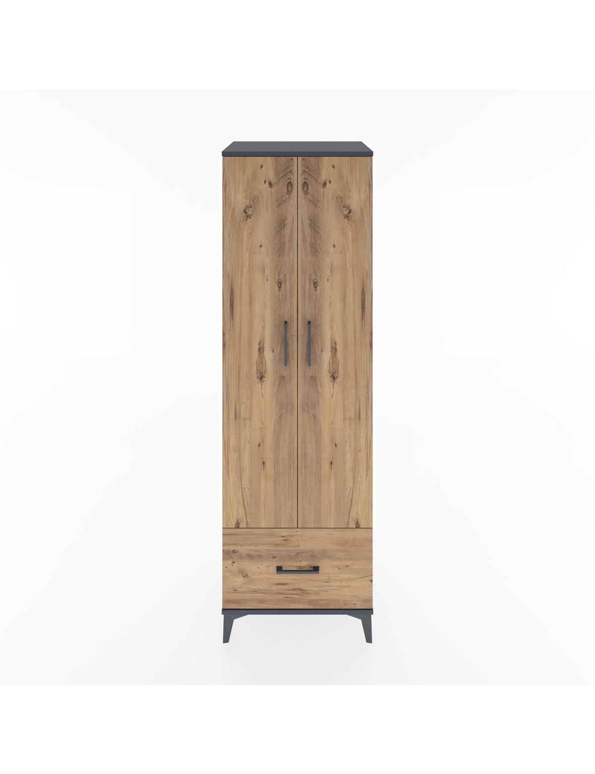 Hyperion Dolap 5 Raflı Tek Çekmeceli 2 Kapaklı 60x44x195 Antrasit-Çam