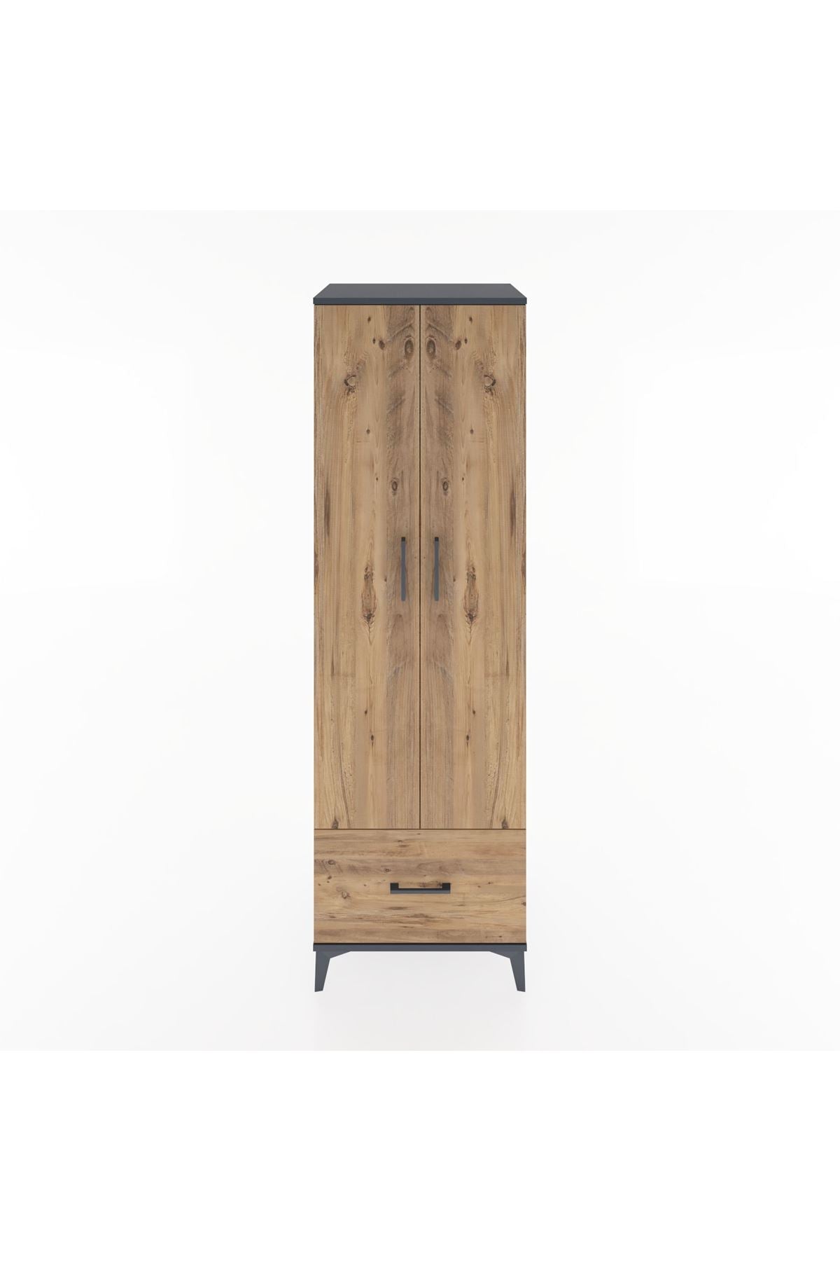 Hyperion Dolap 5 Raflı Tek Çekmeceli 2 Kapaklı 60x44x195 Antrasit-Çam