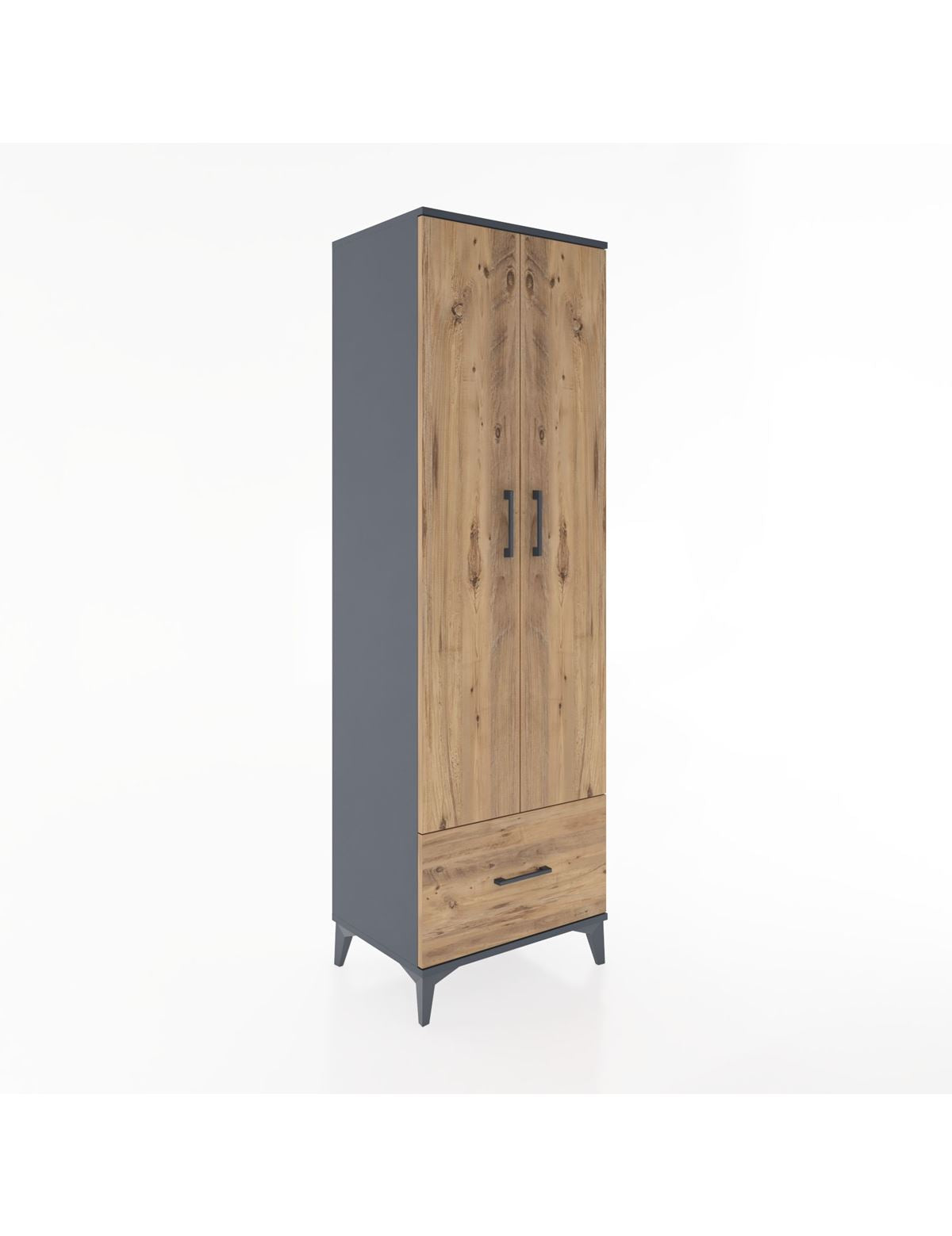 Hyperion Dolap 5 Raflı Tek Çekmeceli 2 Kapaklı 60x44x195 Antrasit-Çam