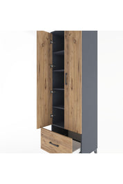 Hyperion Dolap 5 Raflı Tek Çekmeceli 2 Kapaklı 60x44x195 Antrasit-Çam