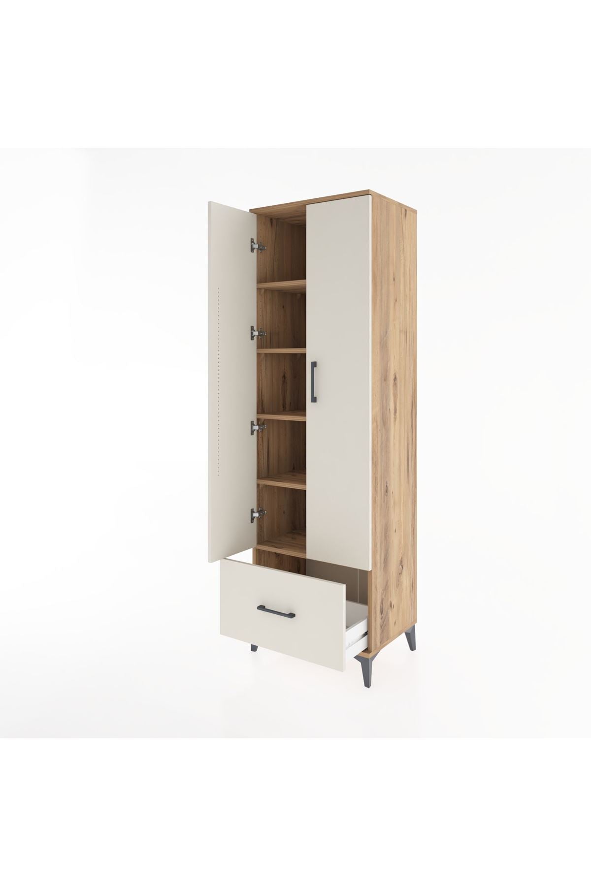 Hyperion Dolap 5 Raflı Tek Çekmeceli 2 Kapaklı 60x44x195 Çam-Aytaşı