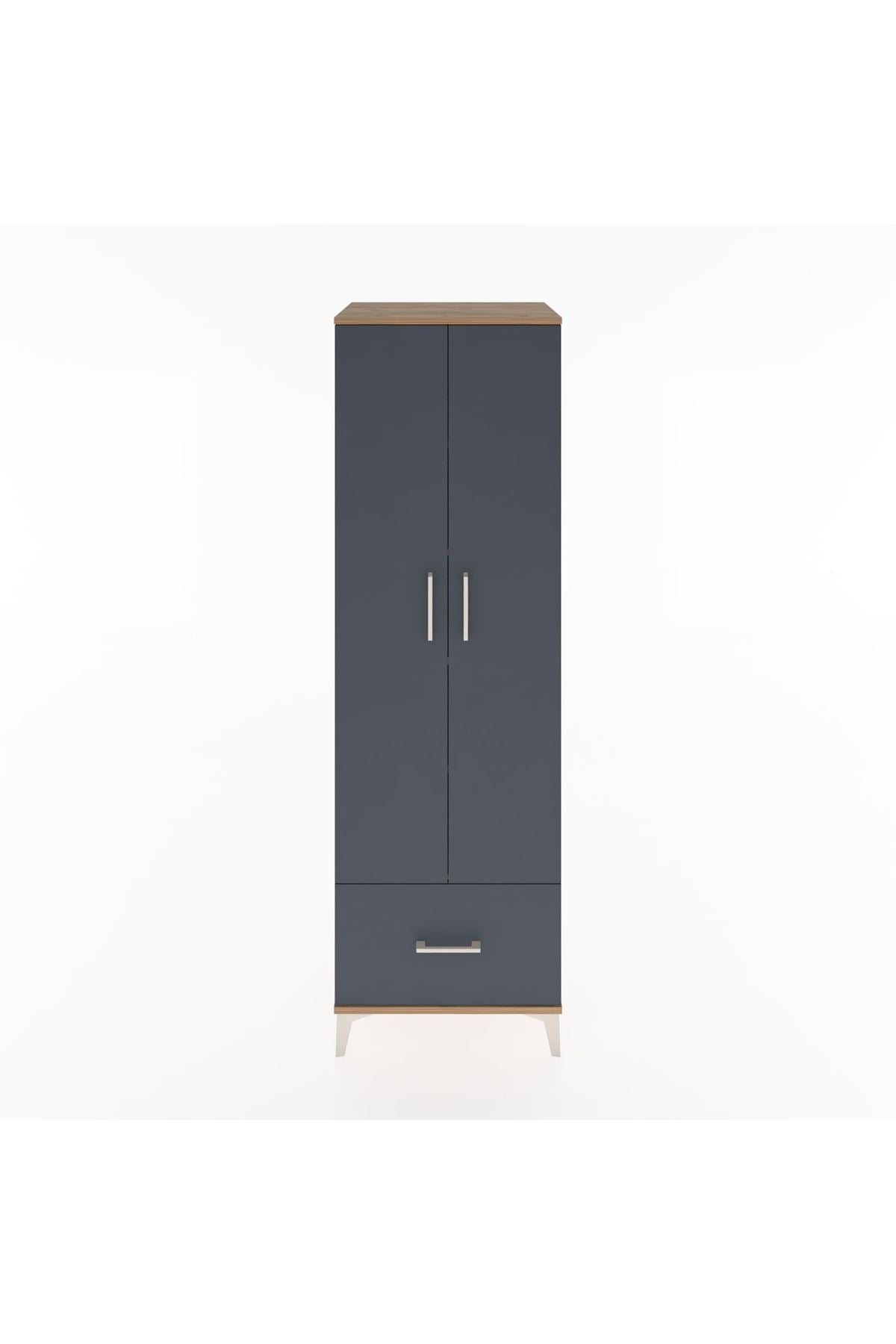 Hyperion Dolap 5 Raflı Tek Çekmeceli 2 Kapaklı 60x44x195 Çam-Antrasit