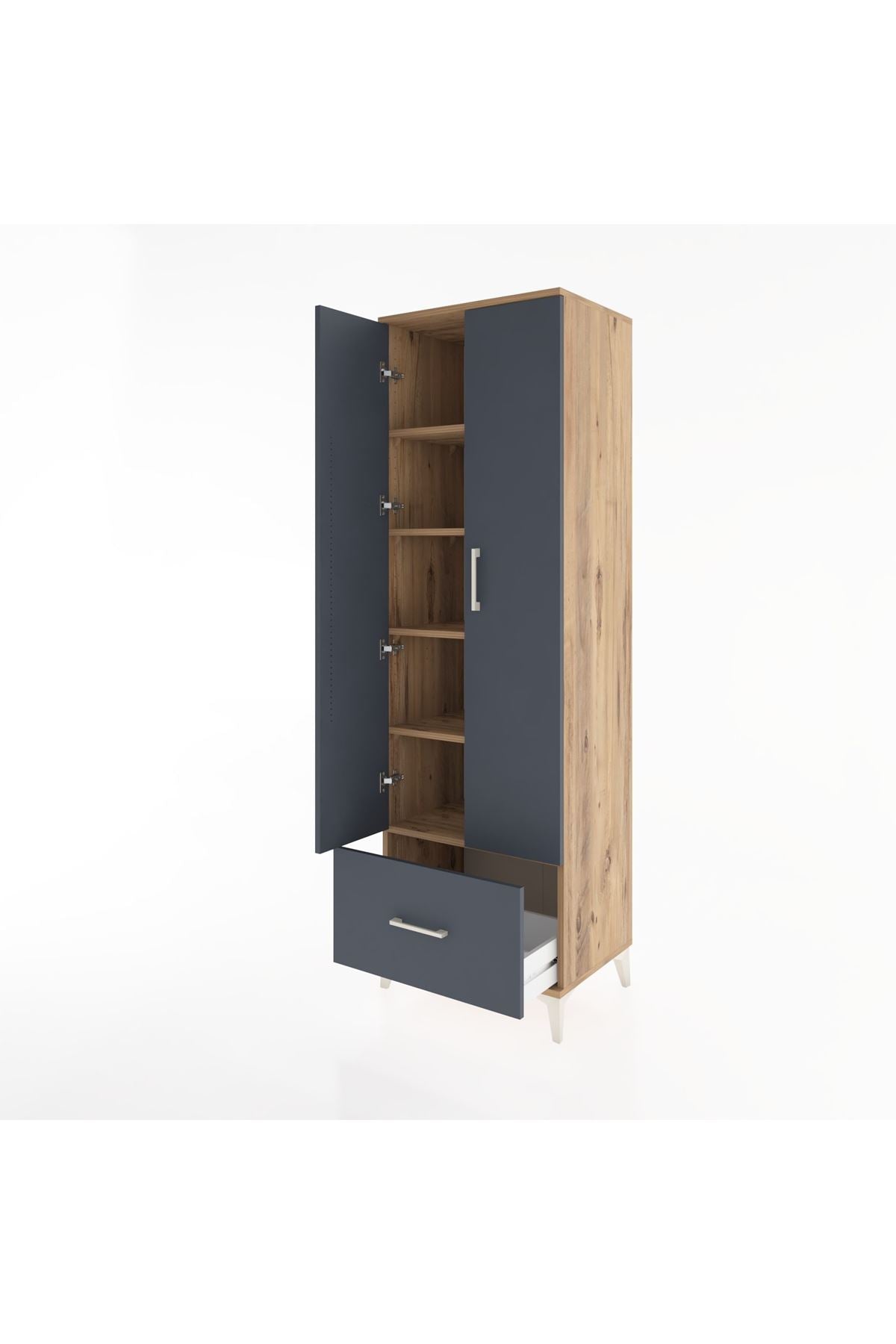 Hyperion Dolap 5 Raflı Tek Çekmeceli 2 Kapaklı 60x44x195 Çam-Antrasit