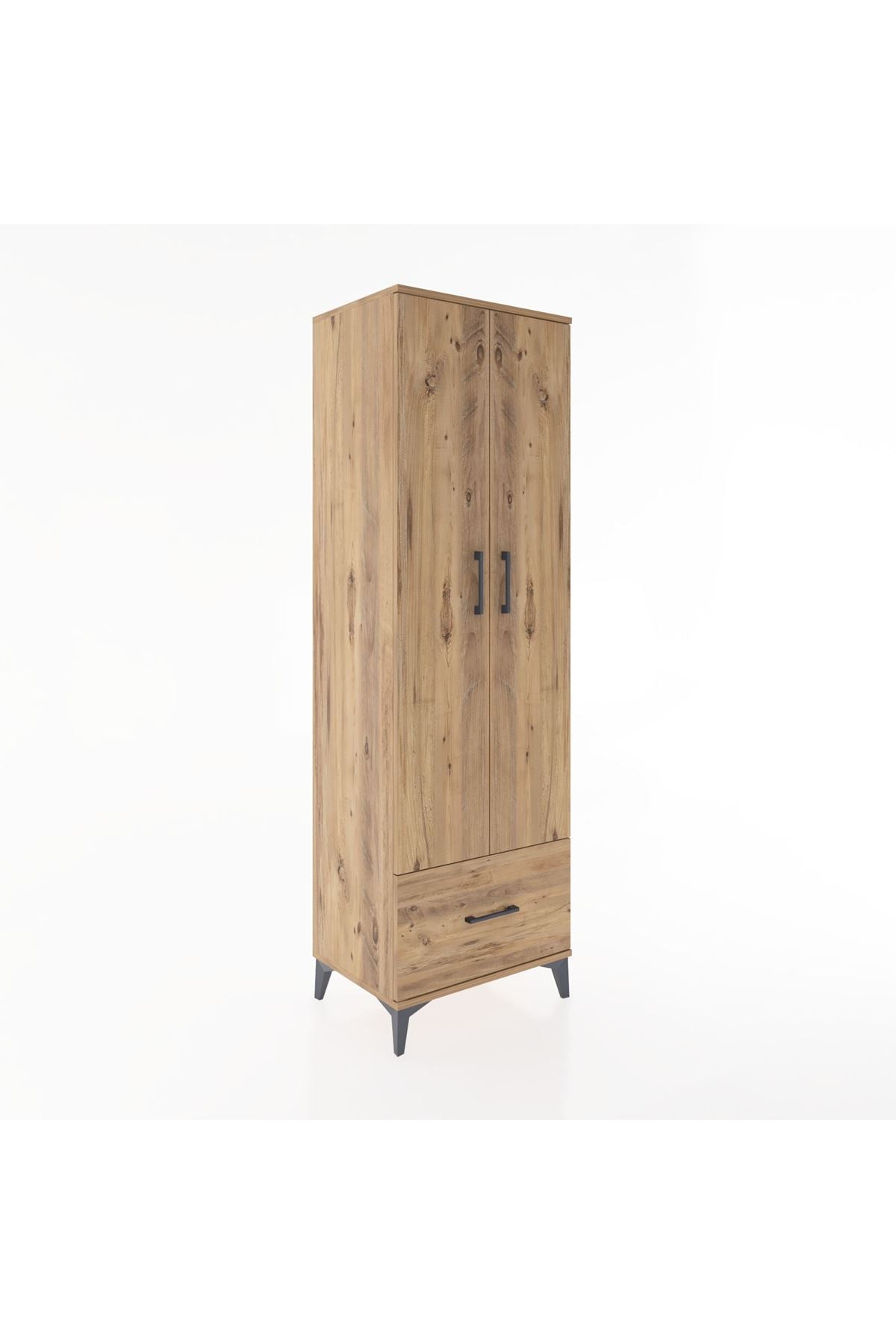 Hyperion Dolap 5 Raflı Tek Çekmeceli 2 Kapaklı 60x44x195 Çam-Çam