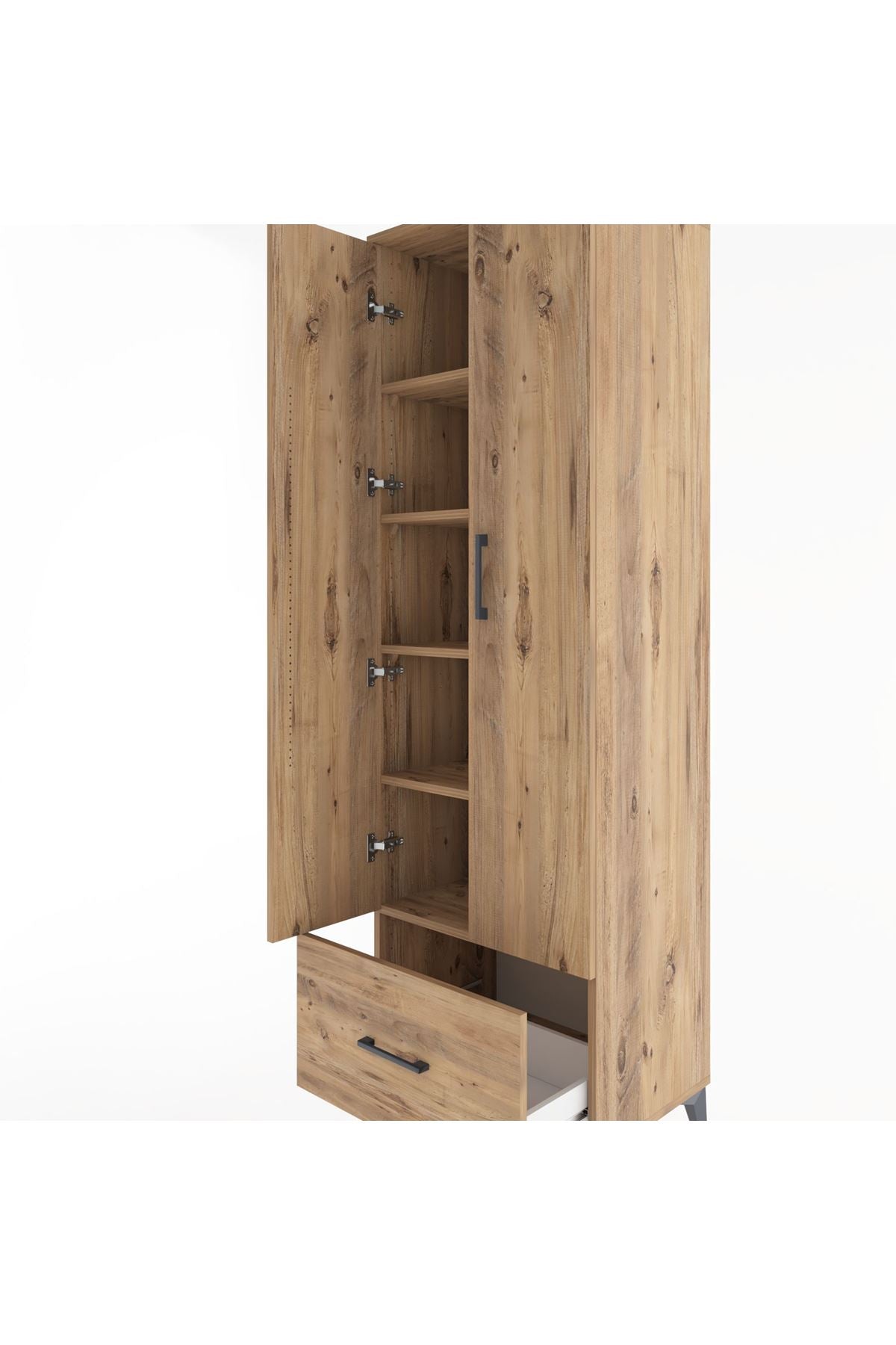 Hyperion Dolap 5 Raflı Tek Çekmeceli 2 Kapaklı 60x44x195 Çam-Çam