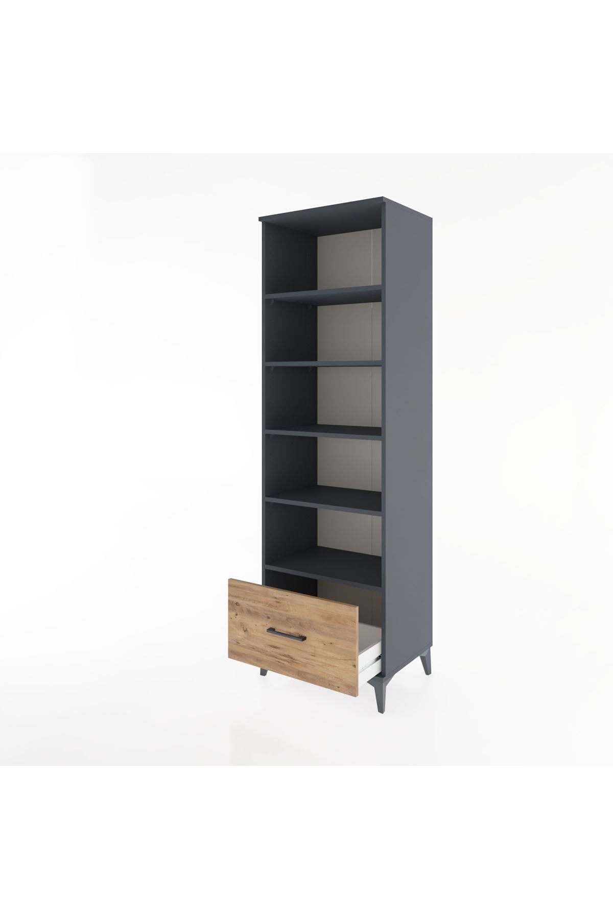 Hyperion Dolap 5 Raflı Tek Çekmeceli 60x44x195 Antrasit-Çam