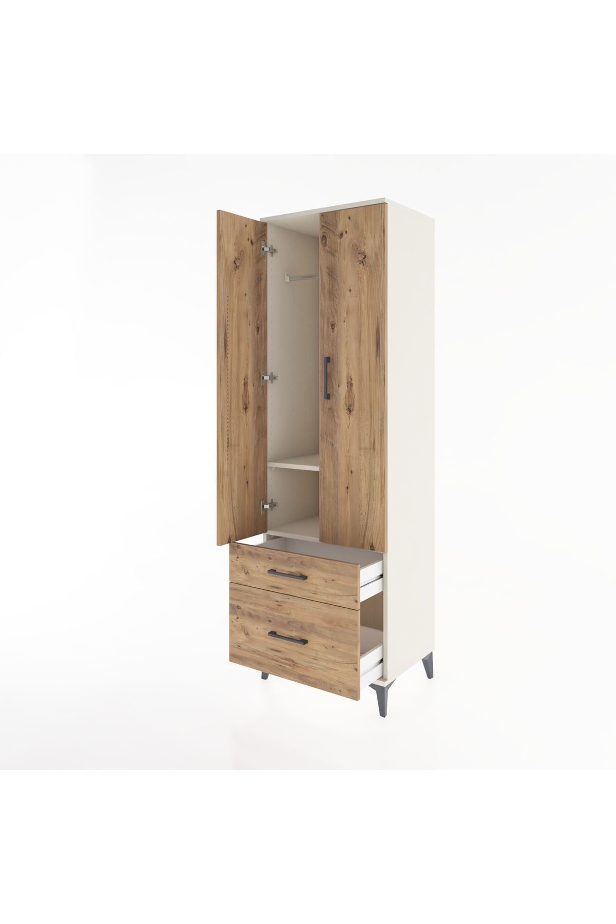 Hyperion Dolap 2 Raflı 2 Çekmeceli Tek Askılı 60x44x195 Aytaşı-Çam