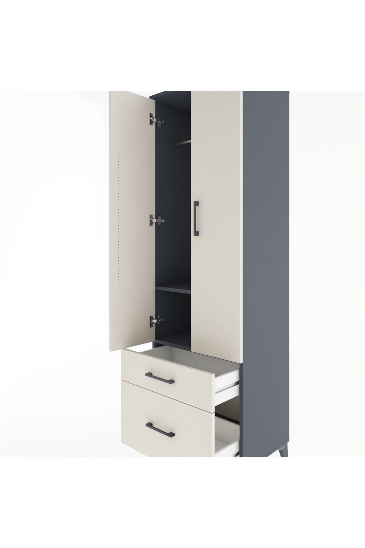 Hyperion Dolap 2 Raflı 2 Çekmeceli Tek Askılı 60x44x195 Antrasit-Aytaşı