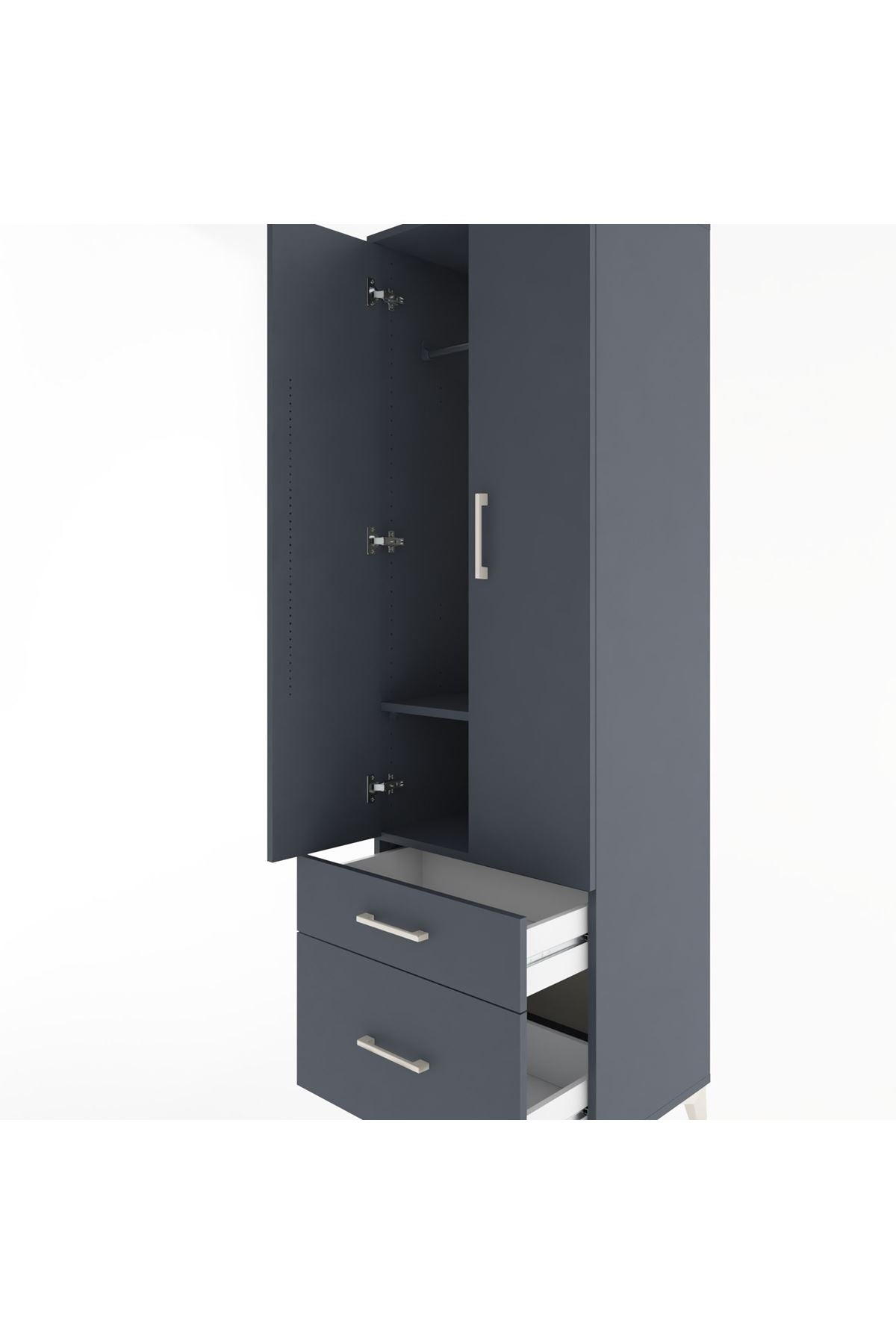 Hyperion Dolap 2 Raflı 2 Çekmeceli Tek Askılı 60x44x195 Antrasit-Antrasit
