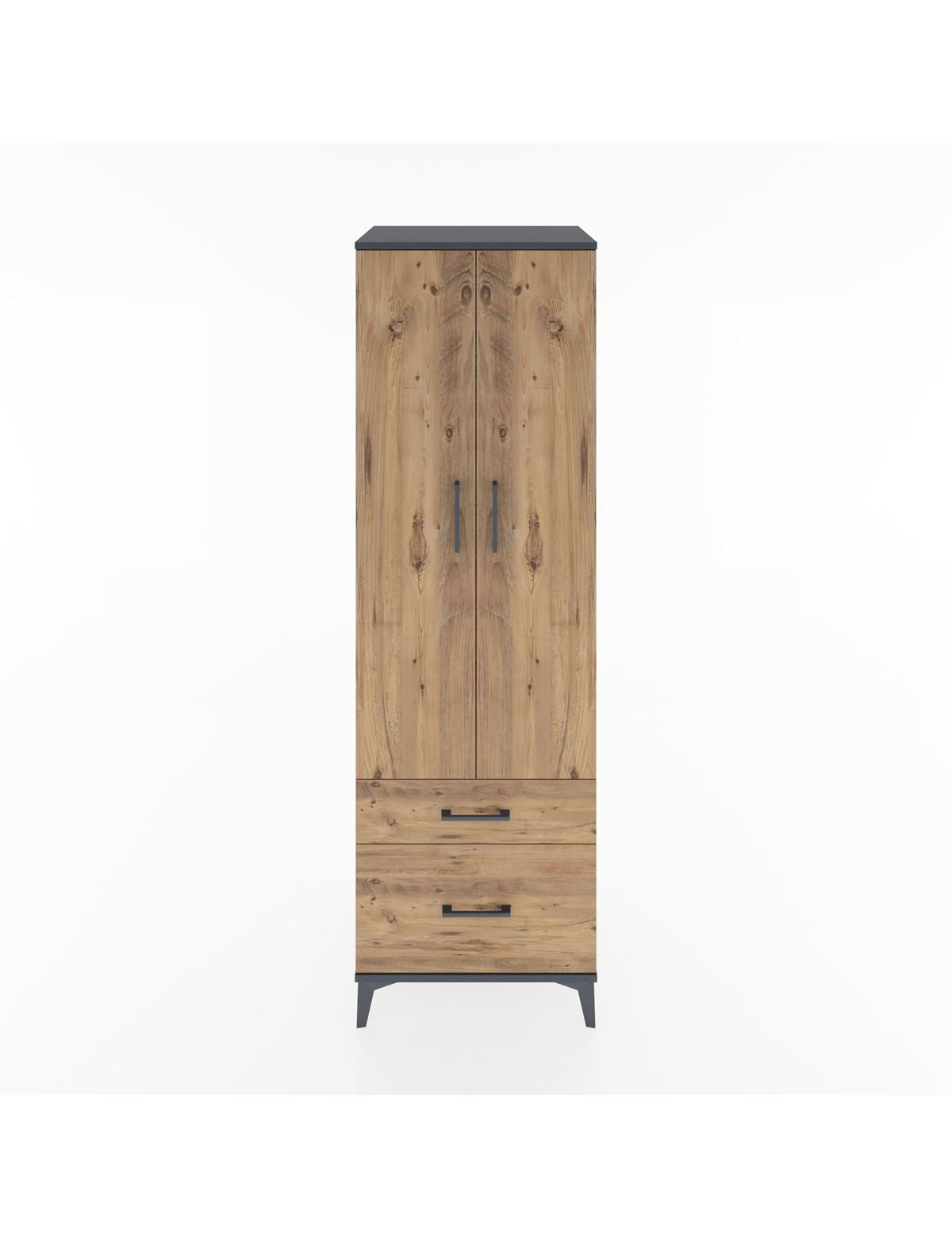 Hyperion Dolap 2 Raflı 2 Çekmeceli Tek Askılı 60x44x195 Antrasit-Çam