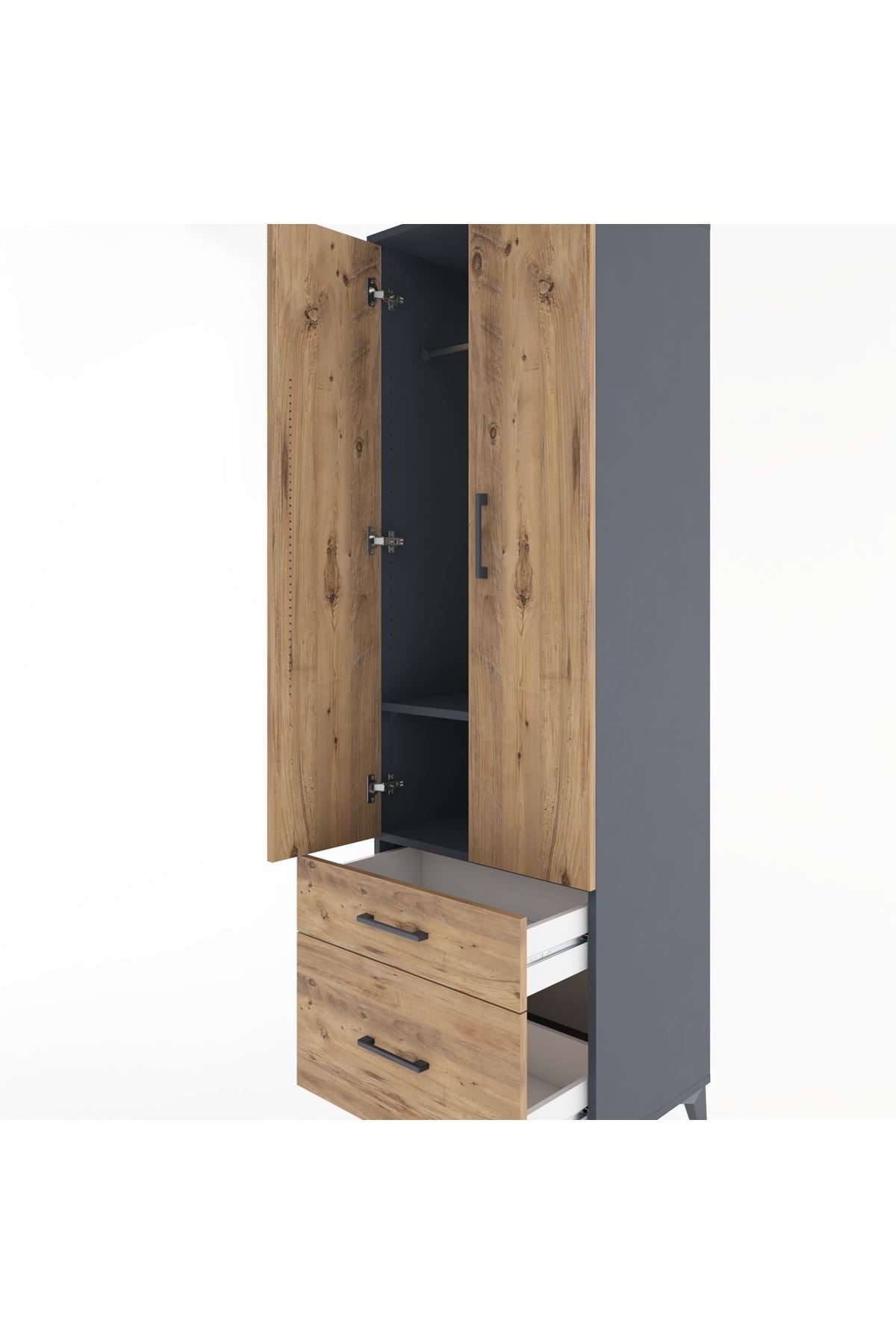 Hyperion Dolap 2 Raflı 2 Çekmeceli Tek Askılı 60x44x195 Antrasit-Çam