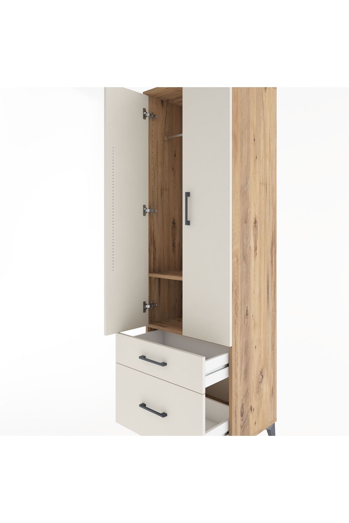 Hyperion Dolap 2 Raflı 2 Çekmeceli Tek Askılı 60x44x195 Çam-Aytaşı