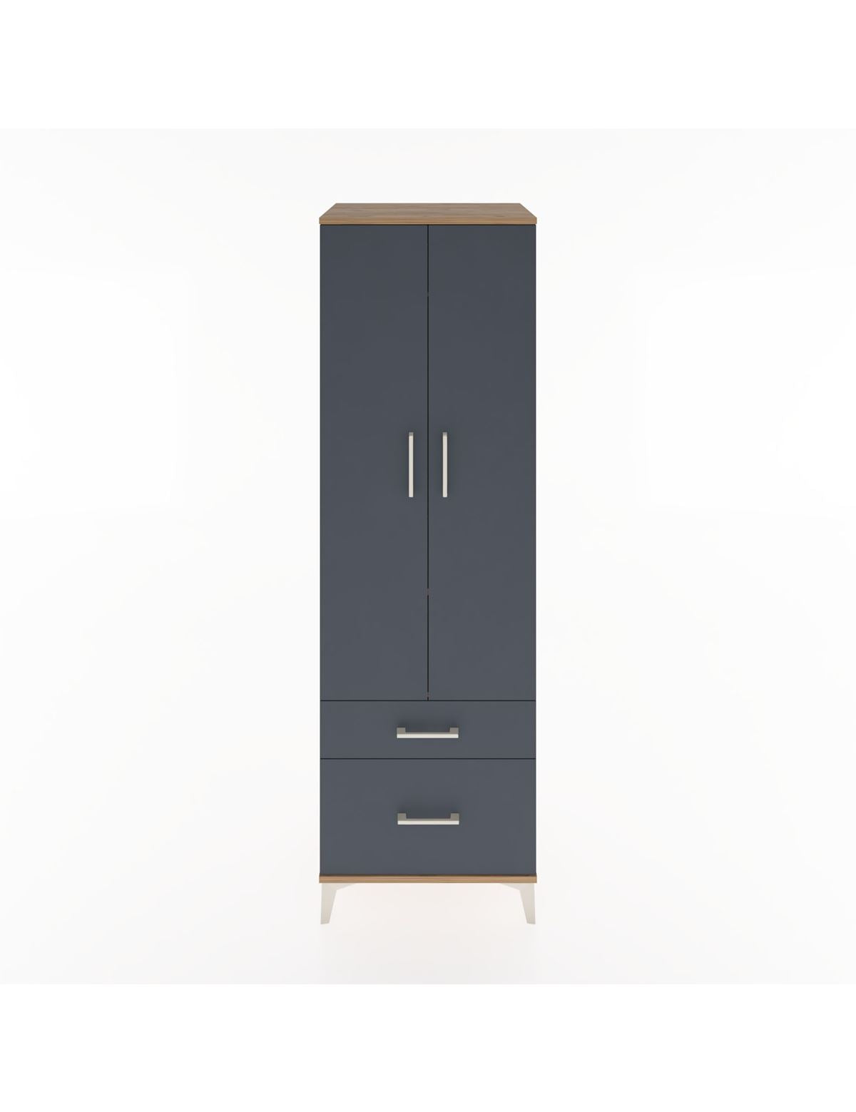 Hyperion Dolap 2 Raflı 2 Çekmeceli Tek Askılı 60x44x195 Çam-Antrasit