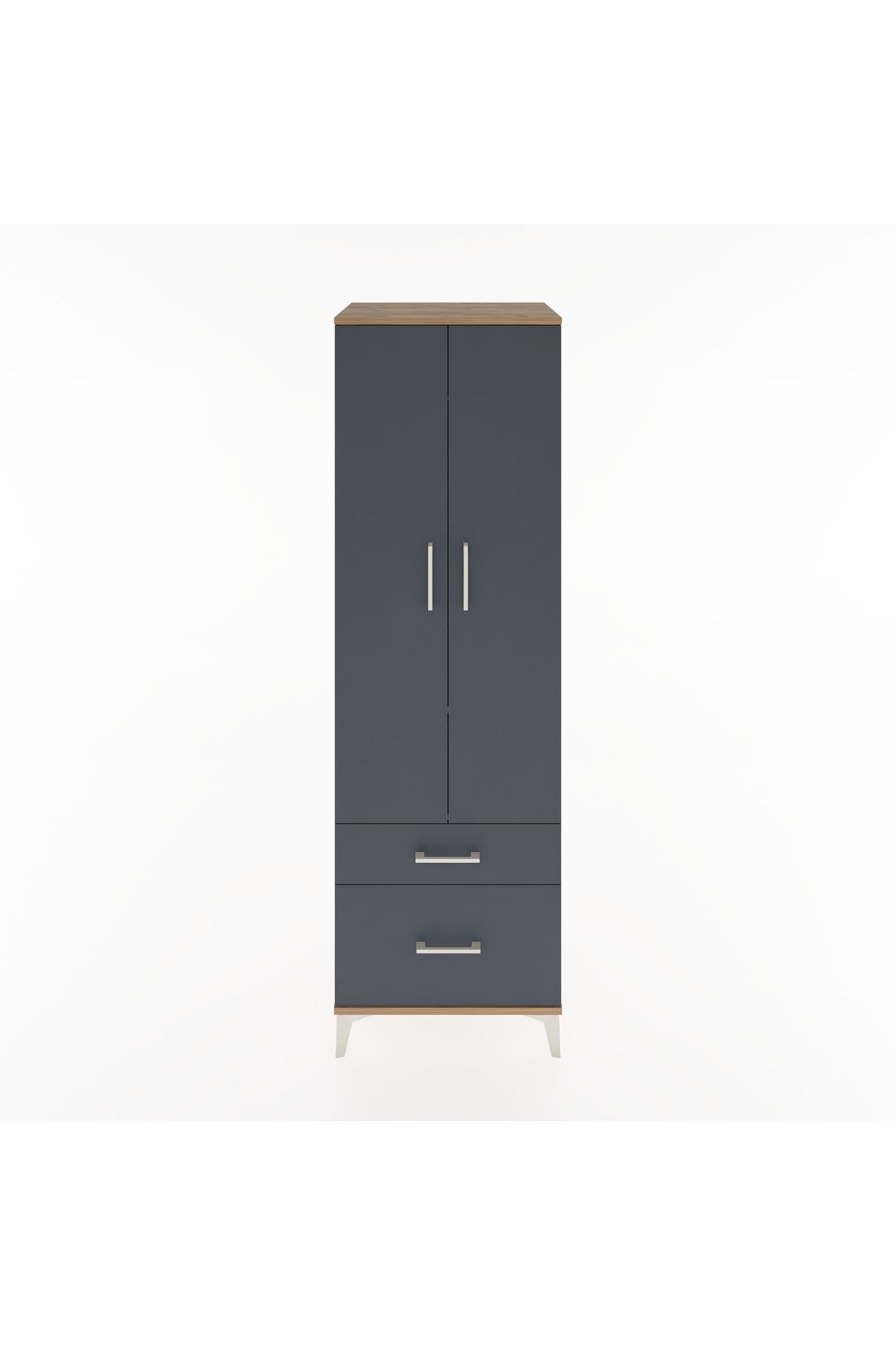 Hyperion Dolap 2 Raflı 2 Çekmeceli Tek Askılı 60x44x195 Çam-Antrasit